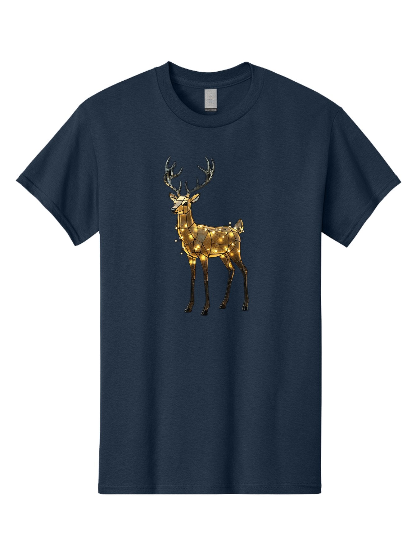 Led-Reindeer Men'S Graphic Tee, 100% Cotton, Comfortable Casual Summer Wear, Machine Washable, Illuminated Reindeer, Golden Lights, Festive Decor, Christmas Display, Holiday Decoration, Wire Sculpture, Glowing Ornament, Seasonal Display Bac119 4