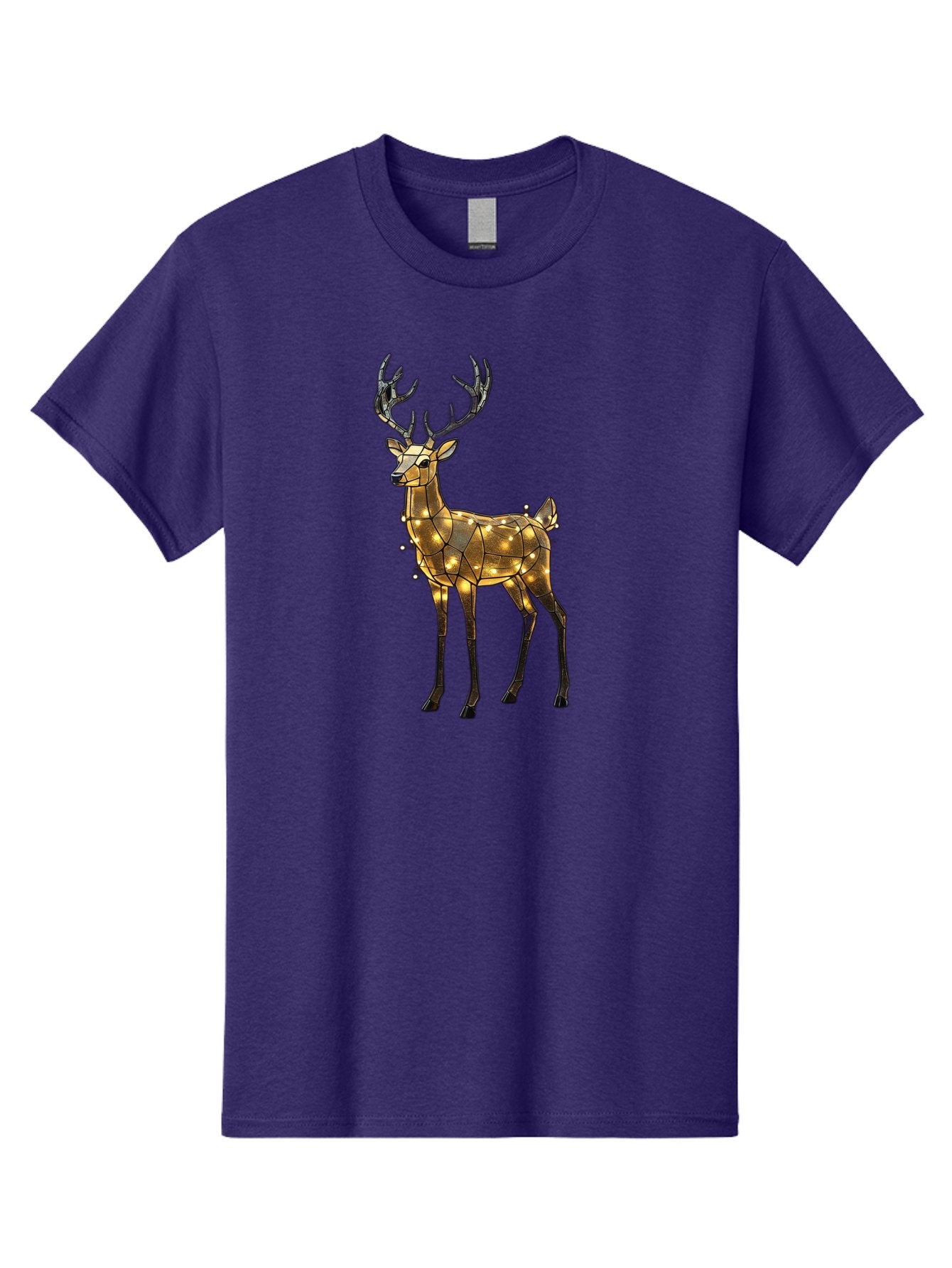 Led-Reindeer Men'S Graphic Tee, 100% Cotton, Comfortable Casual Summer Wear, Machine Washable, Illuminated Reindeer, Golden Lights, Festive Decor, Christmas Display, Holiday Decoration, Wire Sculpture, Glowing Ornament, Seasonal Display Bac119 10