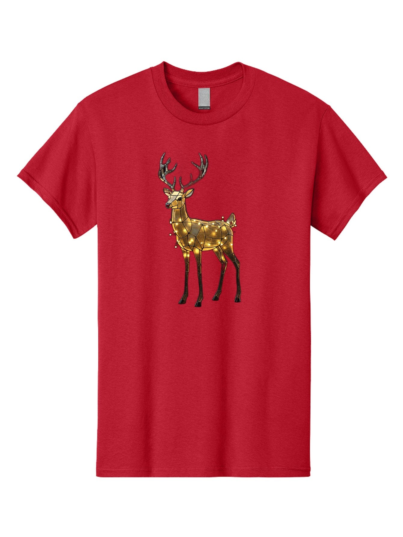 Led-Reindeer Men'S Graphic Tee, 100% Cotton, Comfortable Casual Summer Wear, Machine Washable, Illuminated Reindeer, Golden Lights, Festive Decor, Christmas Display, Holiday Decoration, Wire Sculpture, Glowing Ornament, Seasonal Display Bac119