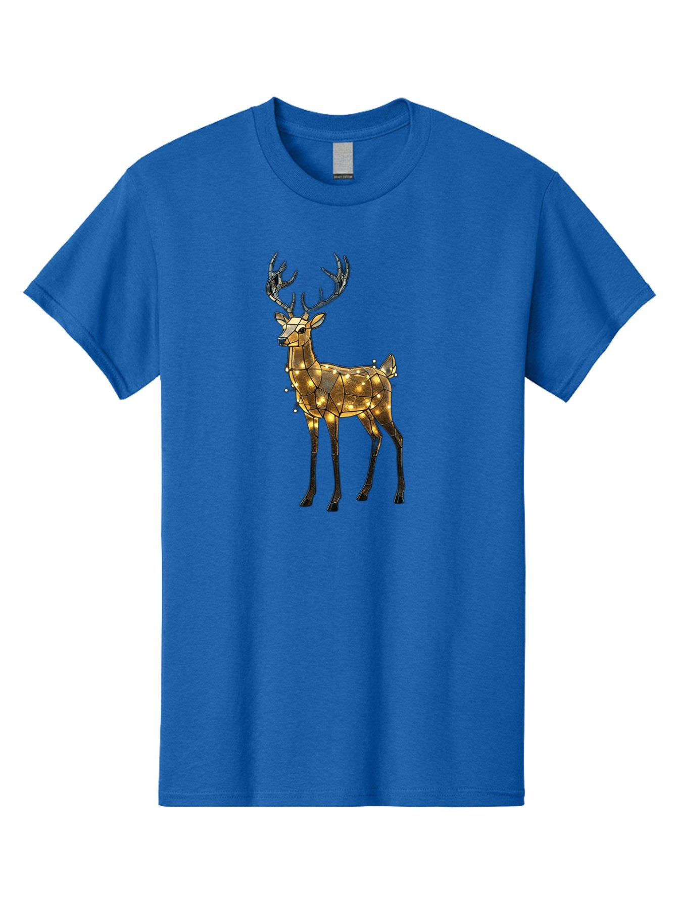 Led-Reindeer Men'S Graphic Tee, 100% Cotton, Comfortable Casual Summer Wear, Machine Washable, Illuminated Reindeer, Golden Lights, Festive Decor, Christmas Display, Holiday Decoration, Wire Sculpture, Glowing Ornament, Seasonal Display Bac119 3