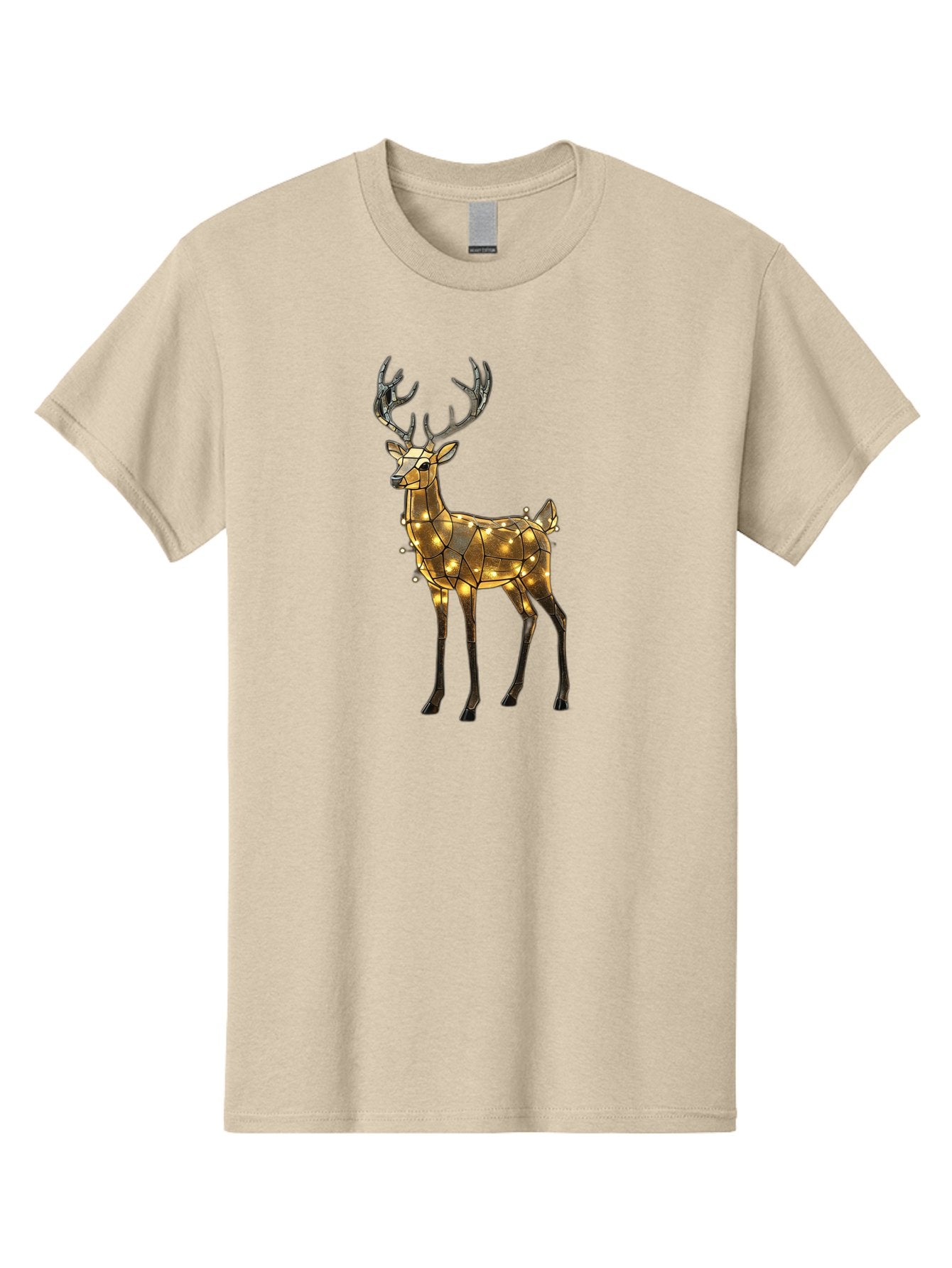 Led-Reindeer Men'S Graphic Tee, 100% Cotton, Comfortable Casual Summer Wear, Machine Washable, Illuminated Reindeer, Golden Lights, Festive Decor, Christmas Display, Holiday Decoration, Wire Sculpture, Glowing Ornament, Seasonal Display Bac119 8