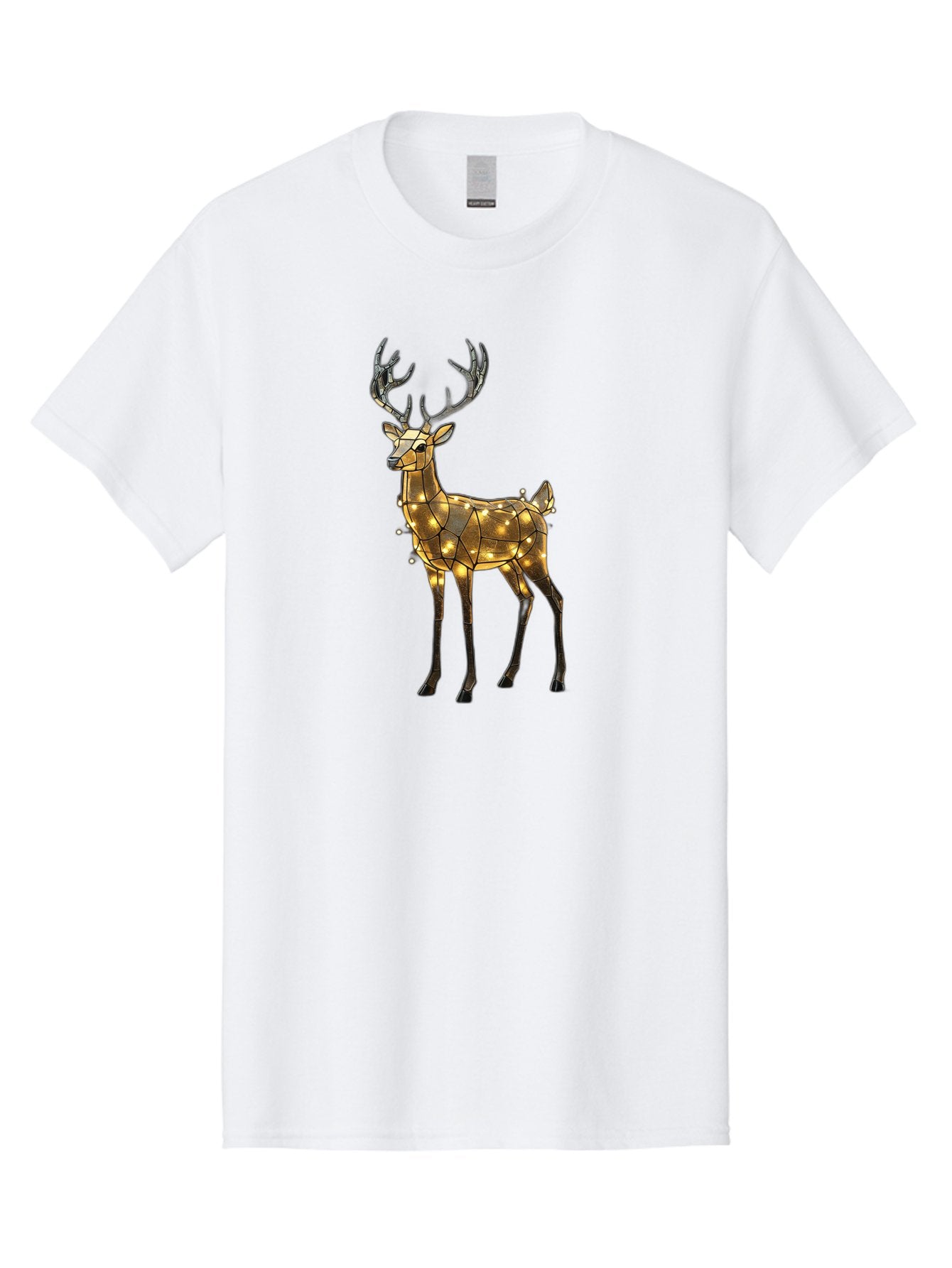 Led-Reindeer Men'S Graphic Tee, 100% Cotton, Comfortable Casual Summer Wear, Machine Washable, Illuminated Reindeer, Golden Lights, Festive Decor, Christmas Display, Holiday Decoration, Wire Sculpture, Glowing Ornament, Seasonal Display Bac119 12