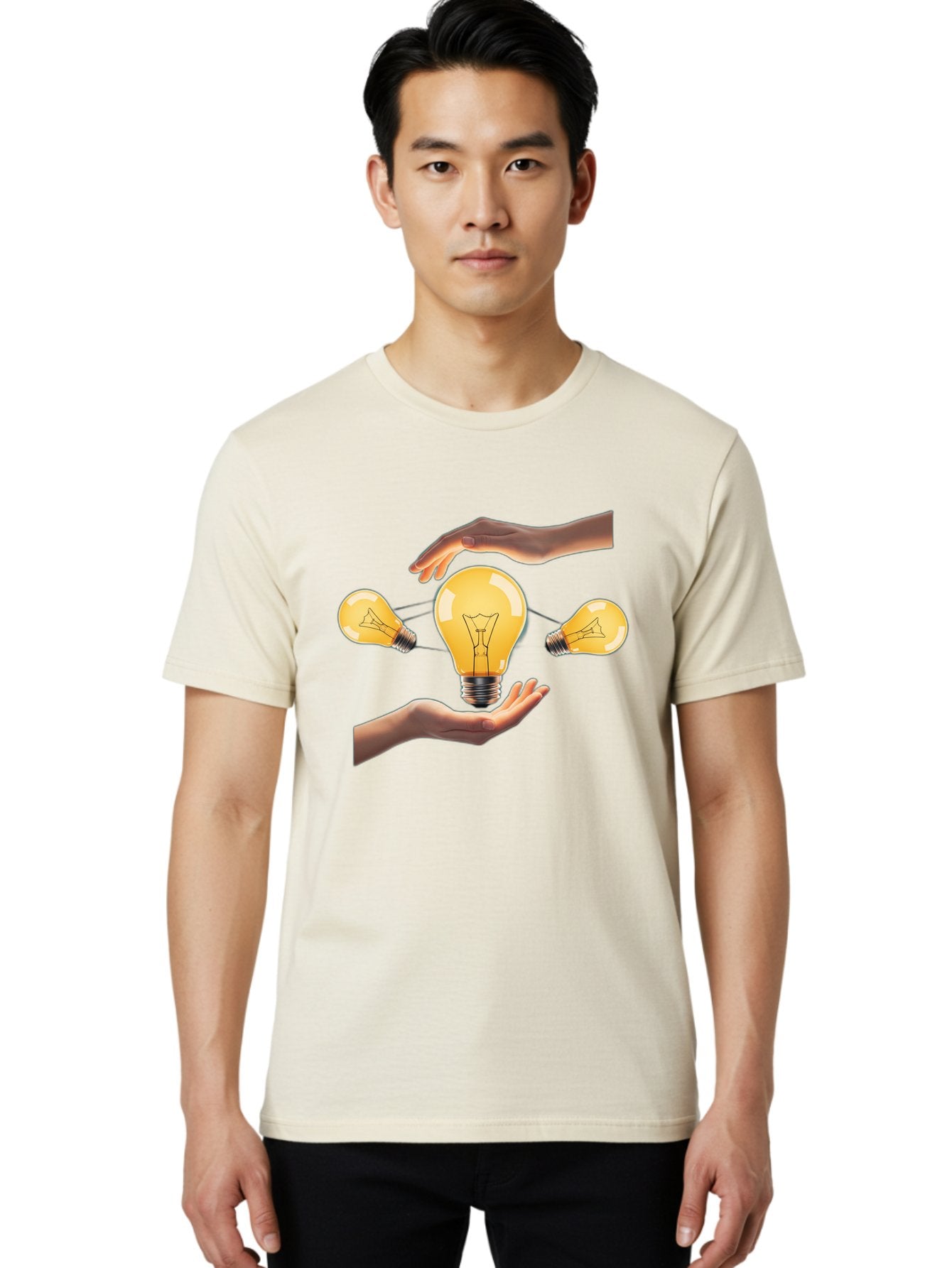 Light-Bulb Men'S Graphic Tee, 100% Cotton, Comfortable Casual Summer Wear, Machine Washable, Creative Idea, Light Bulb Moment, Innovative Thinking, Brainstorming Session, Teamwork, Collaboration, Problem Solving, Glow, Inspiration Bac121 24