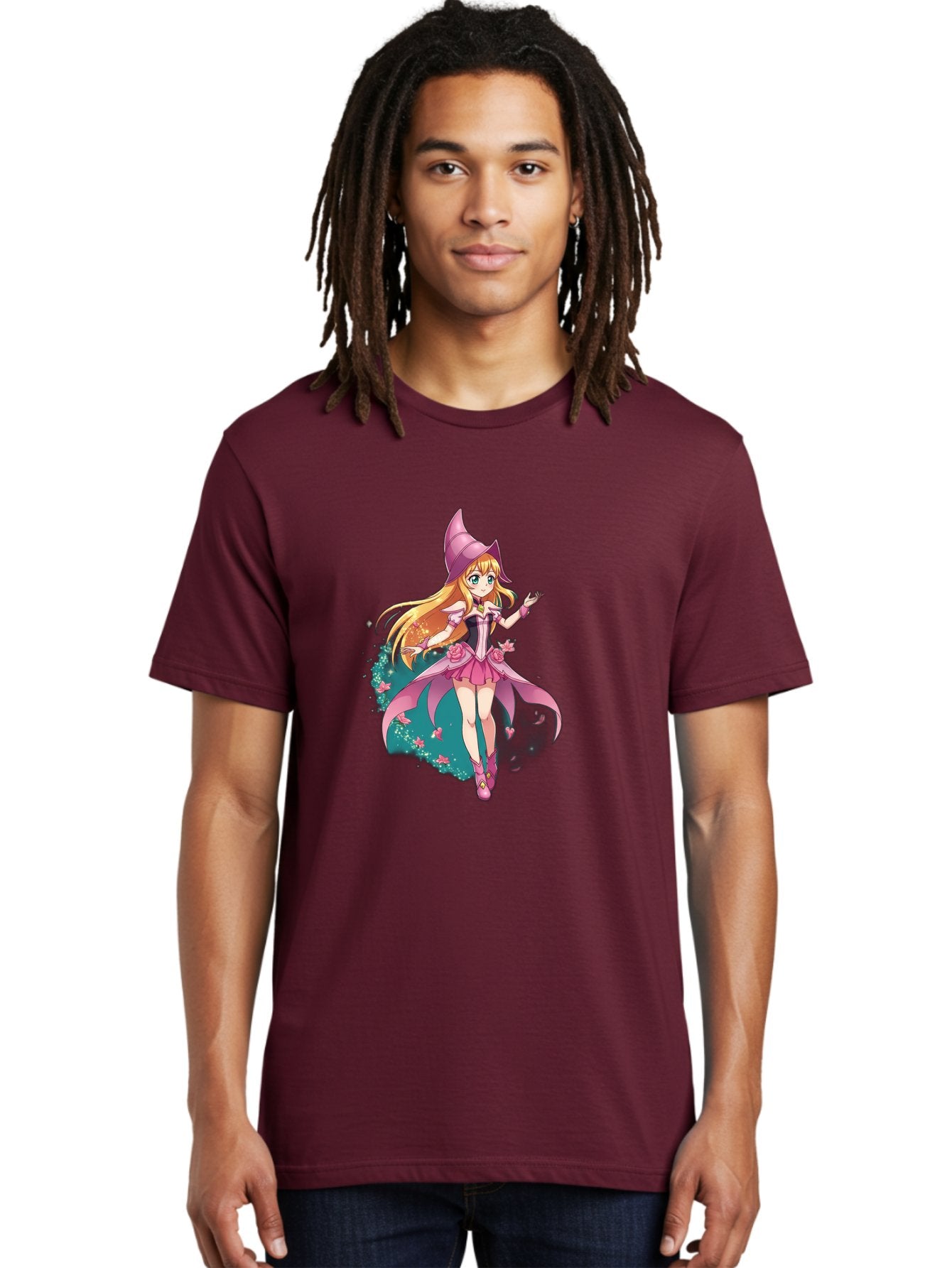 Lockette Men'S Graphic Tee, 100% Cotton, Comfortable Casual Summer Wear, Machine Washable, Anime Girl, Magical Powers, Fantasy Illustration, Pink Dress, Blonde Hair, Blue Eyes, Pink Hat, Charming Character, Winx Club Bac122 24