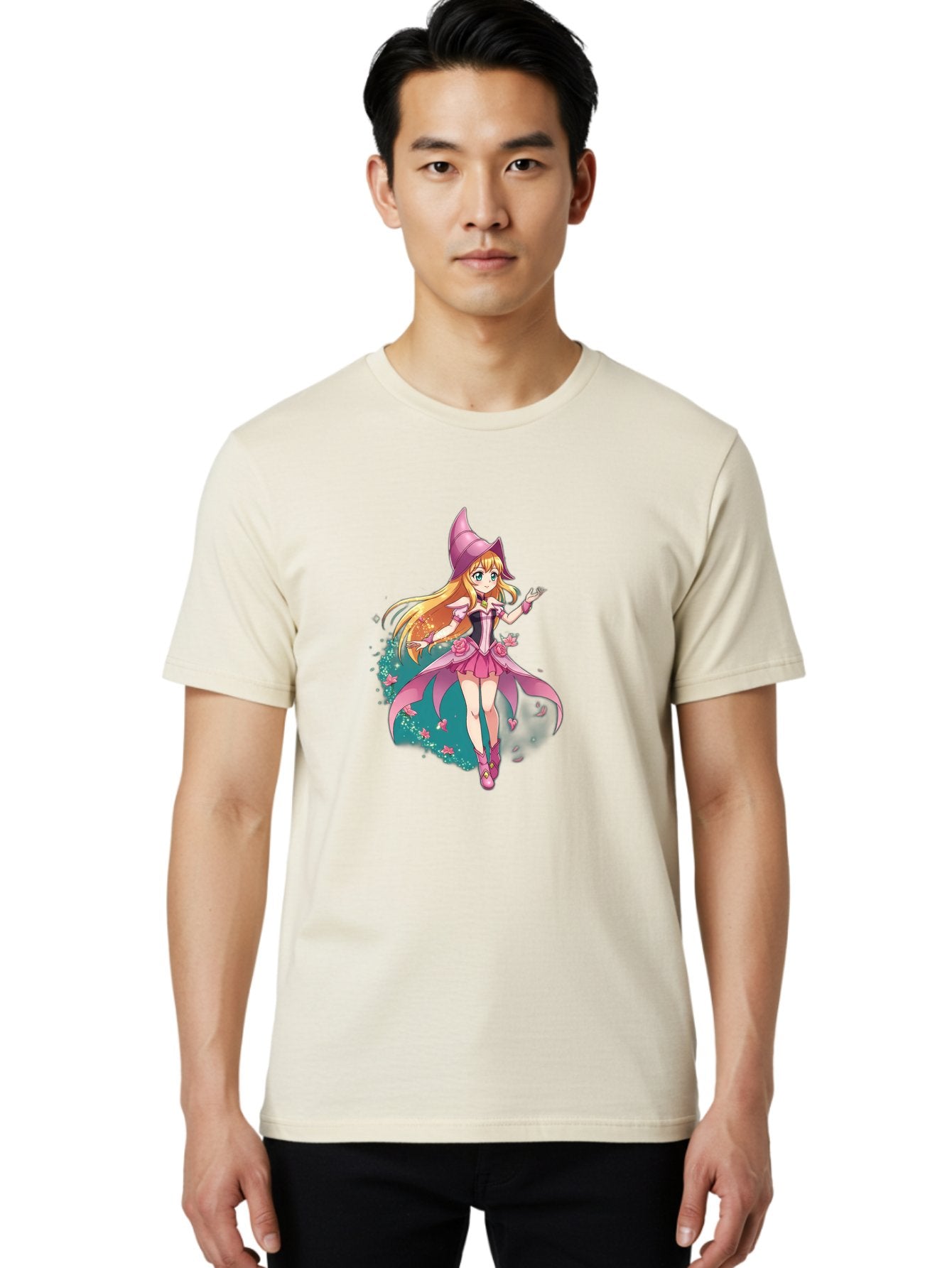 Lockette Men'S Graphic Tee, 100% Cotton, Comfortable Casual Summer Wear, Machine Washable, Anime Girl, Magical Powers, Fantasy Illustration, Pink Dress, Blonde Hair, Blue Eyes, Pink Hat, Charming Character, Winx Club Bac122 21