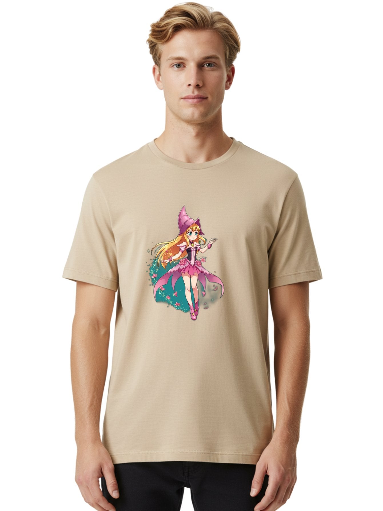 Lockette Men'S Graphic Tee, 100% Cotton, Comfortable Casual Summer Wear, Machine Washable, Anime Girl, Magical Powers, Fantasy Illustration, Pink Dress, Blonde Hair, Blue Eyes, Pink Hat, Charming Character, Winx Club Bac122 27
