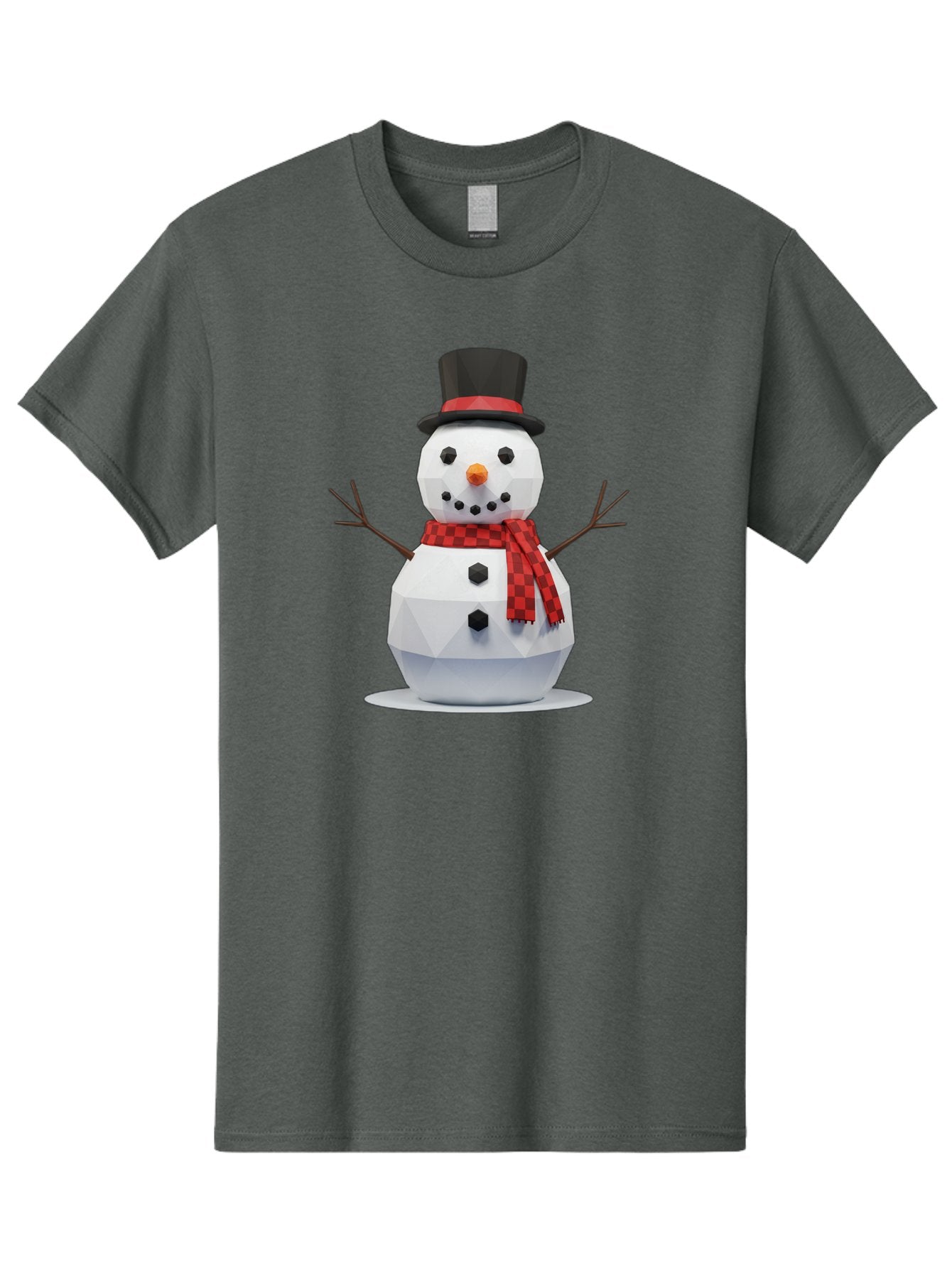 Low-Poly-Snowman-Portrait Men'S Graphic Tee, 100% Cotton, Comfortable Casual Summer Wear, Machine Washable, Low Poly Snowman, 3D Model, Winter Decoration, Festive Character, Checkered Scarf, Black Top Hat, Geometric Design, Christmas Theme, Bac123 7