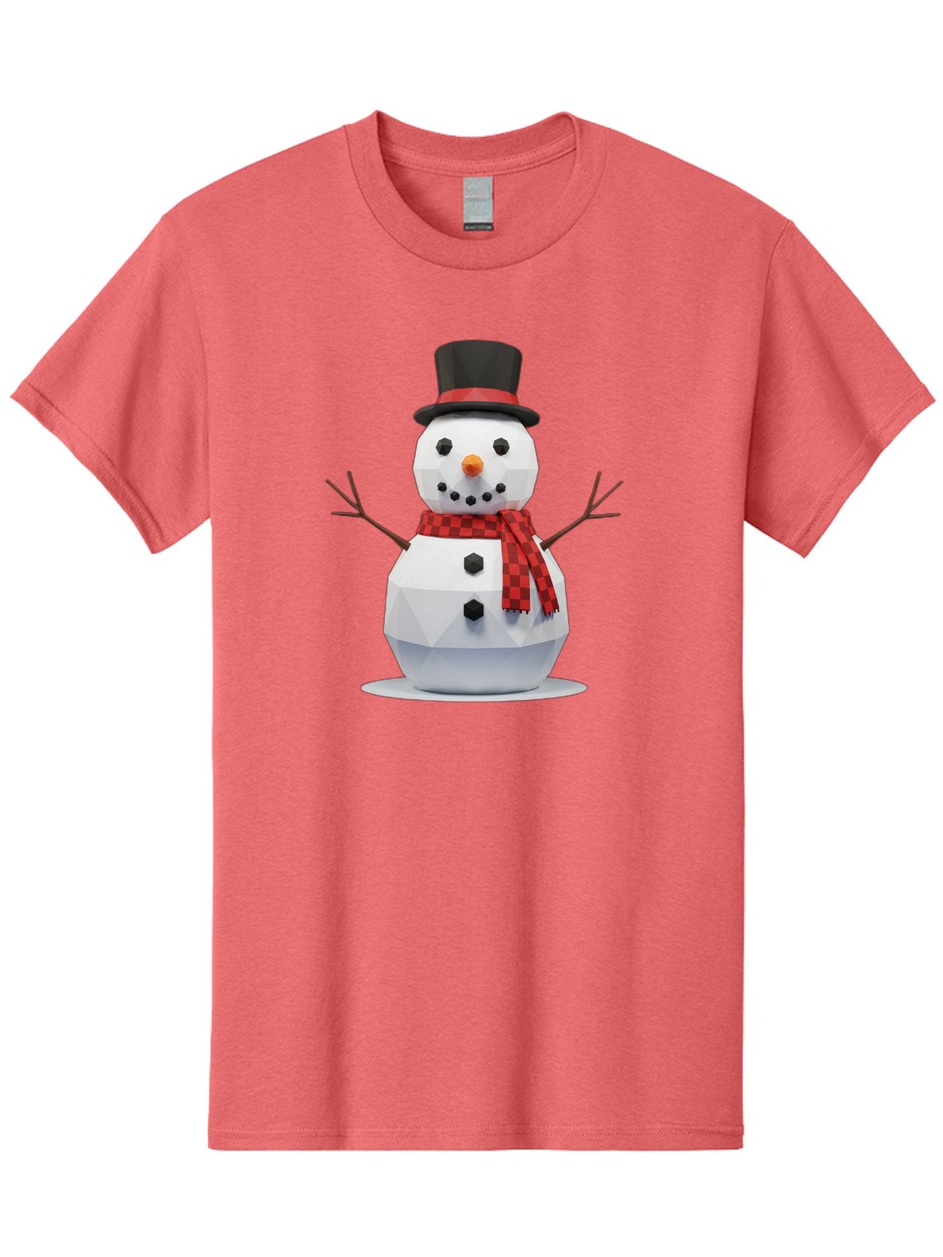 Low-Poly-Snowman-Portrait Men'S Graphic Tee, 100% Cotton, Comfortable Casual Summer Wear, Machine Washable, Low Poly Snowman, 3D Model, Winter Decoration, Festive Character, Checkered Scarf, Black Top Hat, Geometric Design, Christmas Theme, Bac123 14
