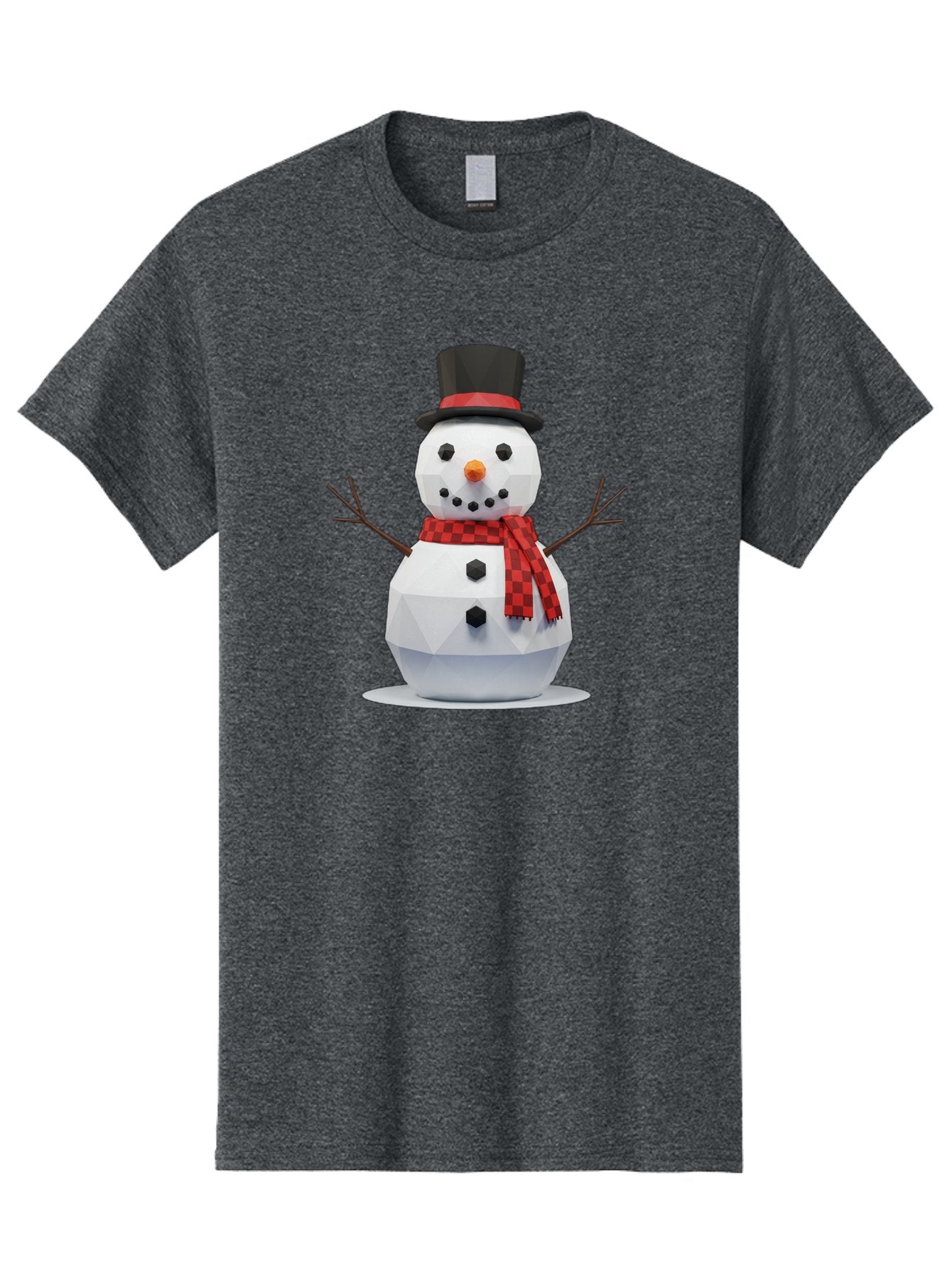 Low-Poly-Snowman-Portrait Men'S Graphic Tee, 100% Cotton, Comfortable Casual Summer Wear, Machine Washable, Low Poly Snowman, 3D Model, Winter Decoration, Festive Character, Checkered Scarf, Black Top Hat, Geometric Design, Christmas Theme, Bac123 12