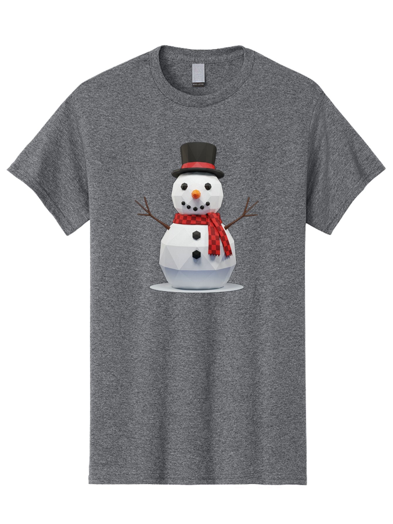 Low-Poly-Snowman-Portrait Men'S Graphic Tee, 100% Cotton, Comfortable Casual Summer Wear, Machine Washable, Low Poly Snowman, 3D Model, Winter Decoration, Festive Character, Checkered Scarf, Black Top Hat, Geometric Design, Christmas Theme, Bac123 15