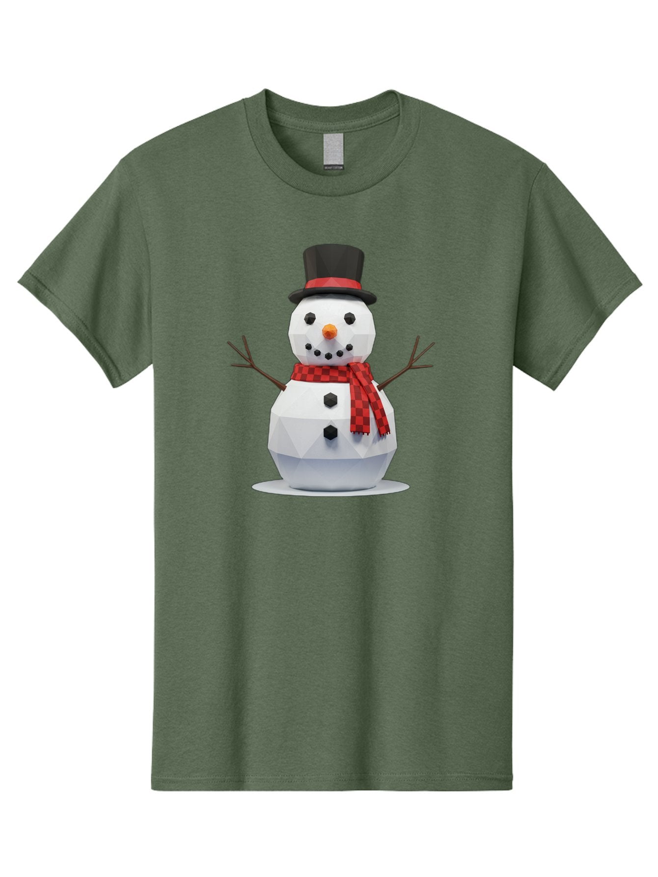Low-Poly-Snowman-Portrait Men'S Graphic Tee, 100% Cotton, Comfortable Casual Summer Wear, Machine Washable, Low Poly Snowman, 3D Model, Winter Decoration, Festive Character, Checkered Scarf, Black Top Hat, Geometric Design, Christmas Theme, Bac123 10
