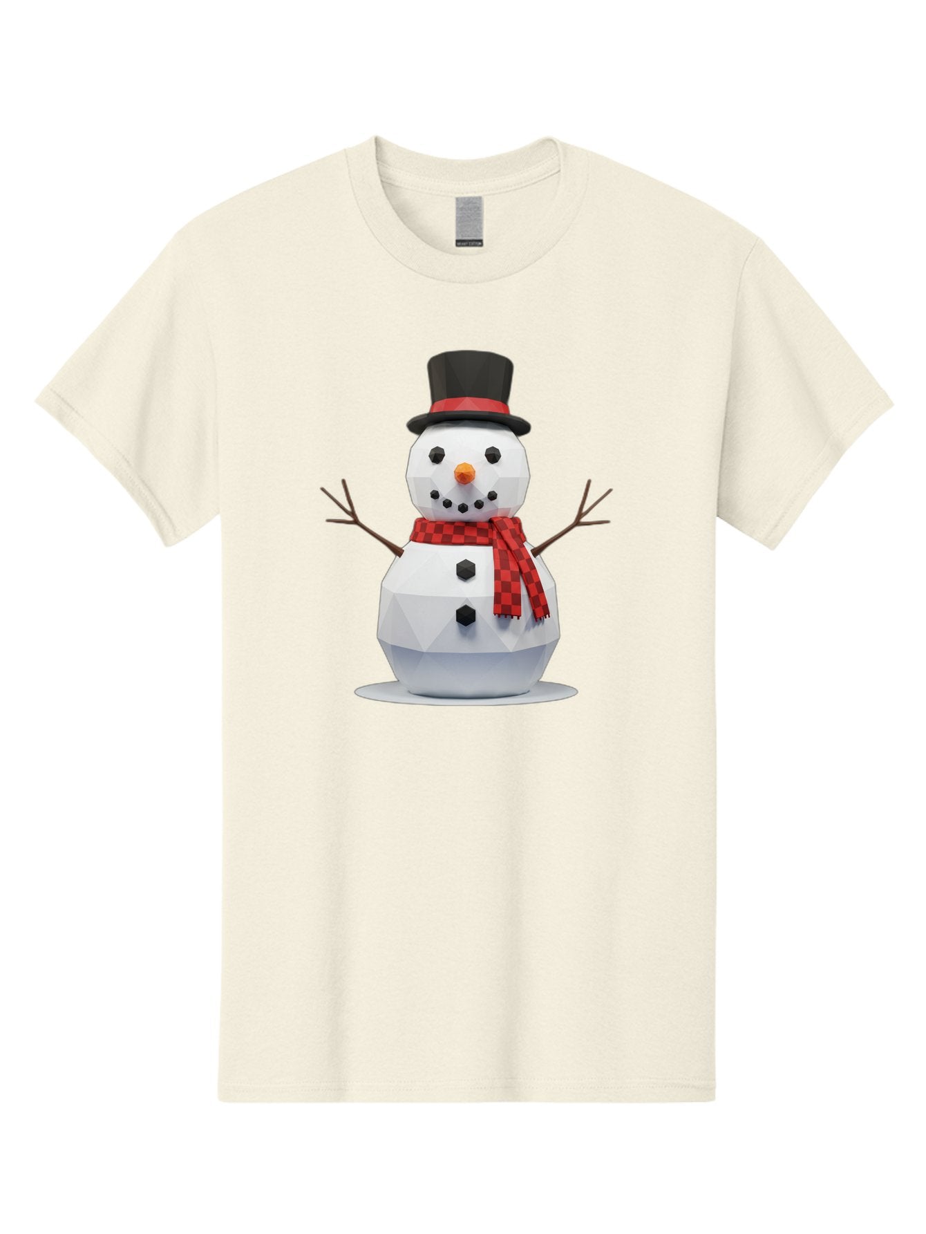 Low-Poly-Snowman-Portrait Men'S Graphic Tee, 100% Cotton, Comfortable Casual Summer Wear, Machine Washable, Low Poly Snowman, 3D Model, Winter Decoration, Festive Character, Checkered Scarf, Black Top Hat, Geometric Design, Christmas Theme, Bac123 11