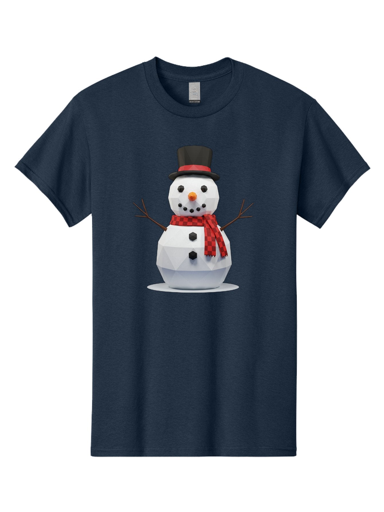 Low-Poly-Snowman-Portrait Men'S Graphic Tee, 100% Cotton, Comfortable Casual Summer Wear, Machine Washable, Low Poly Snowman, 3D Model, Winter Decoration, Festive Character, Checkered Scarf, Black Top Hat, Geometric Design, Christmas Theme, Bac123 6