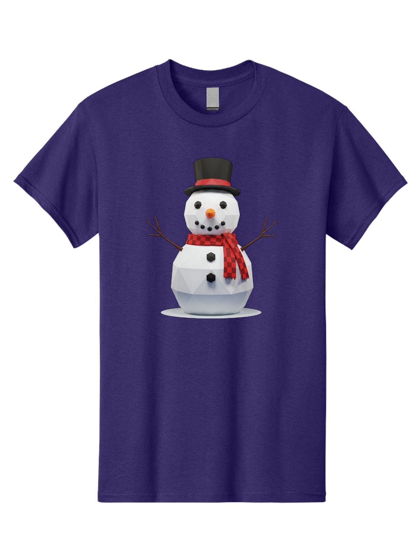 Low-Poly-Snowman-Portrait Men'S Graphic Tee, 100% Cotton, Comfortable Casual Summer Wear, Machine Washable, Low Poly Snowman, 3D Model, Winter Decoration, Festive Character, Checkered Scarf, Black Top Hat, Geometric Design, Christmas Theme, Bac123 3
