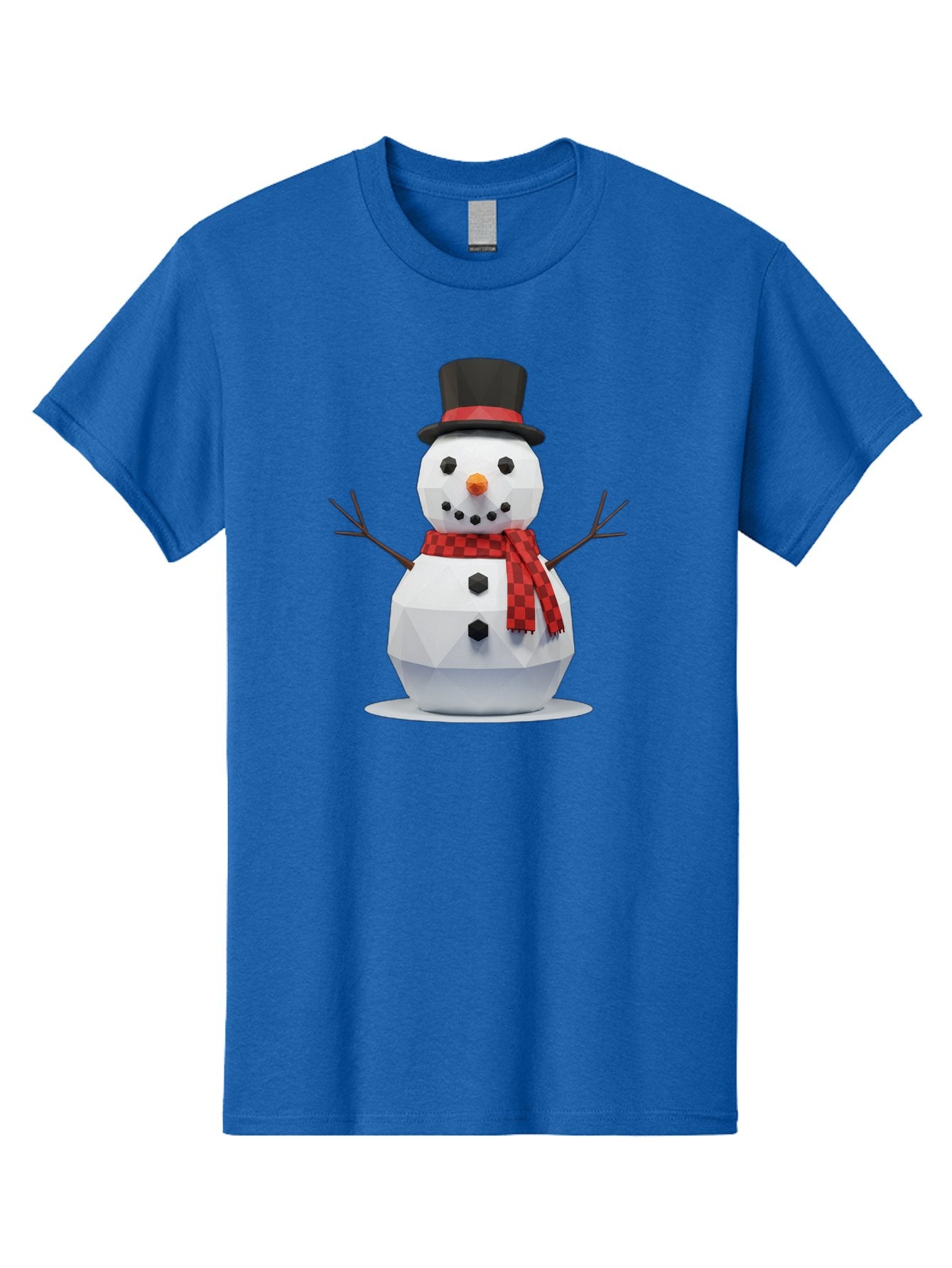 Low-Poly-Snowman-Portrait Men'S Graphic Tee, 100% Cotton, Comfortable Casual Summer Wear, Machine Washable, Low Poly Snowman, 3D Model, Winter Decoration, Festive Character, Checkered Scarf, Black Top Hat, Geometric Design, Christmas Theme, Bac123 9