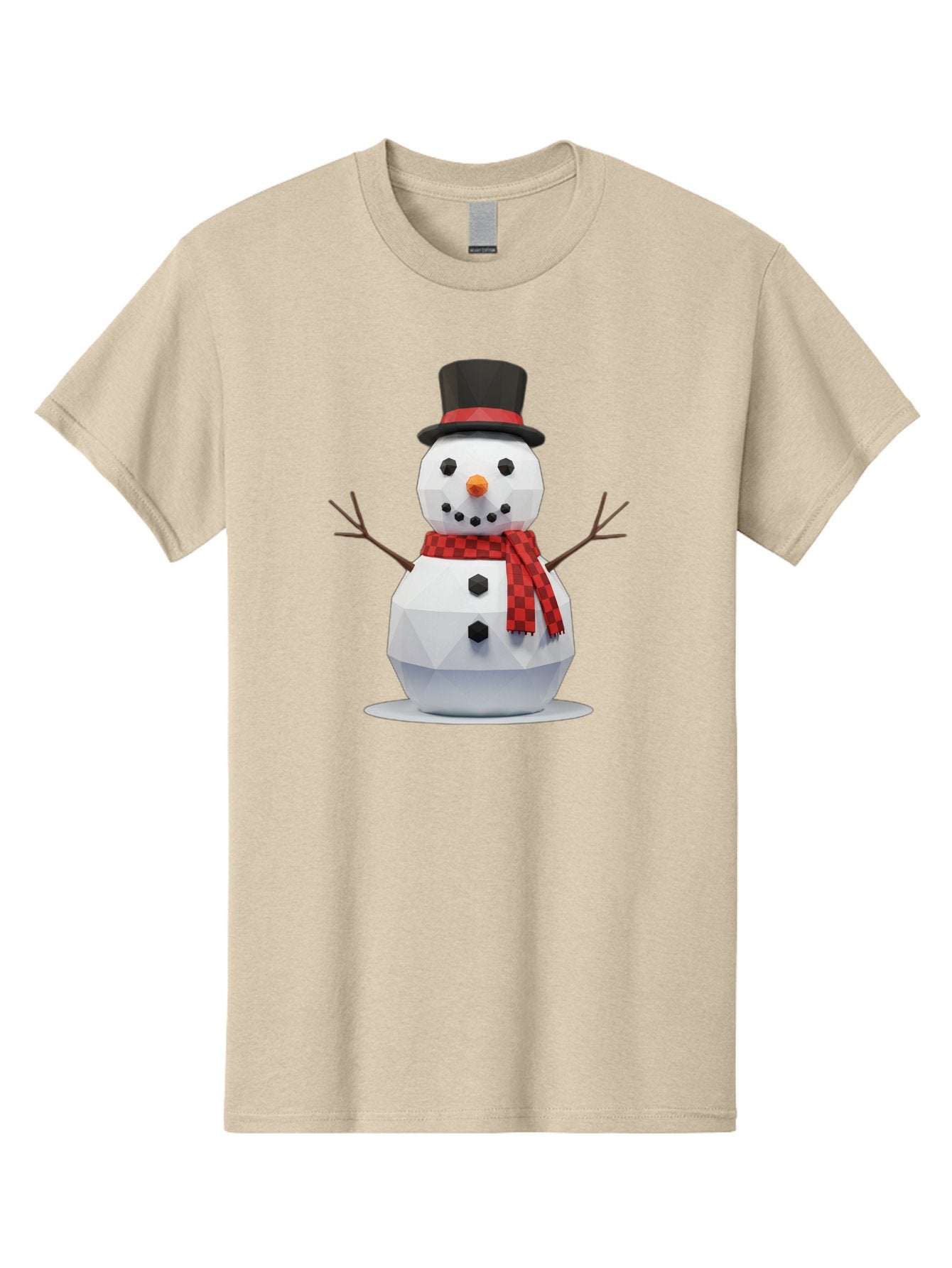 Low-Poly-Snowman-Portrait Men'S Graphic Tee, 100% Cotton, Comfortable Casual Summer Wear, Machine Washable, Low Poly Snowman, 3D Model, Winter Decoration, Festive Character, Checkered Scarf, Black Top Hat, Geometric Design, Christmas Theme, Bac123 8