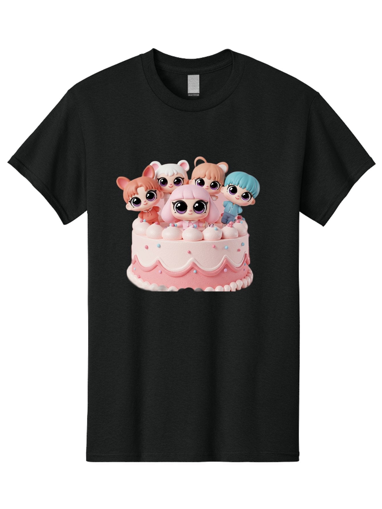 Lps-On-Cake Men'S Graphic Tee, 100% Cotton, Comfortable Casual Summer Wear, Machine Washable, Cute Dolls On Cake, Pastel Colors, Sweet Treats, Adorable Toys, Kawaii Culture, Doll Collectors, Birthday Celebrations, Pastel Pink And White, Bac124 6
