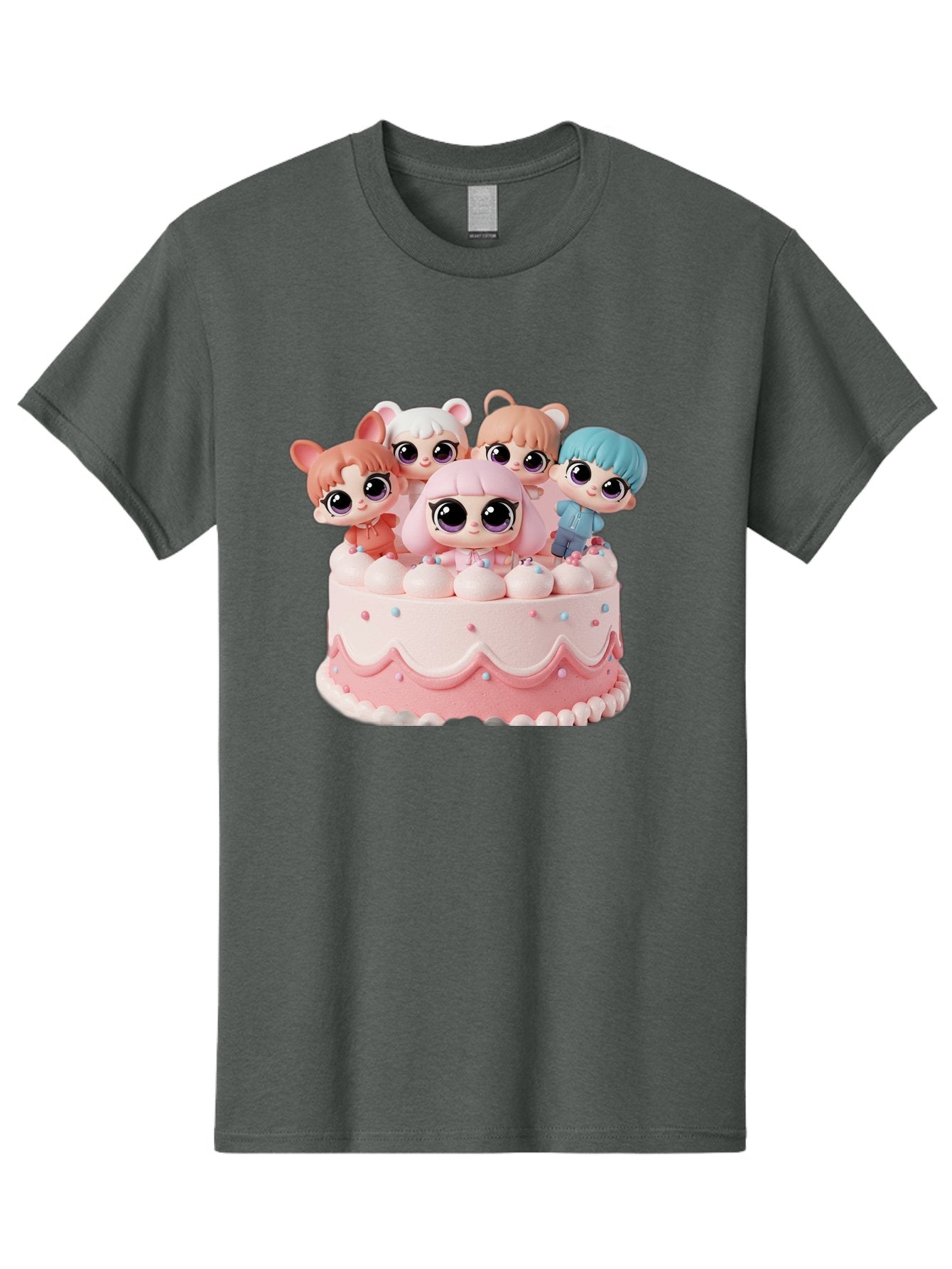 Lps-On-Cake Men'S Graphic Tee, 100% Cotton, Comfortable Casual Summer Wear, Machine Washable, Cute Dolls On Cake, Pastel Colors, Sweet Treats, Adorable Toys, Kawaii Culture, Doll Collectors, Birthday Celebrations, Pastel Pink And White, Bac124 15