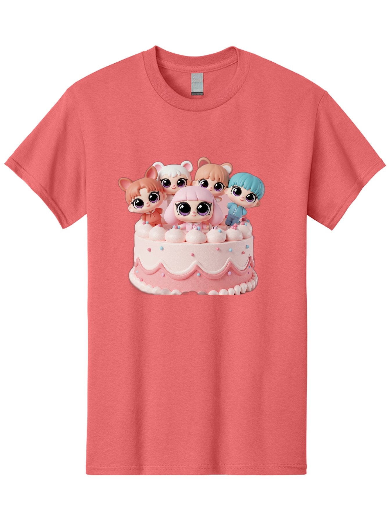 Lps-On-Cake Men'S Graphic Tee, 100% Cotton, Comfortable Casual Summer Wear, Machine Washable, Cute Dolls On Cake, Pastel Colors, Sweet Treats, Adorable Toys, Kawaii Culture, Doll Collectors, Birthday Celebrations, Pastel Pink And White, Bac124 11