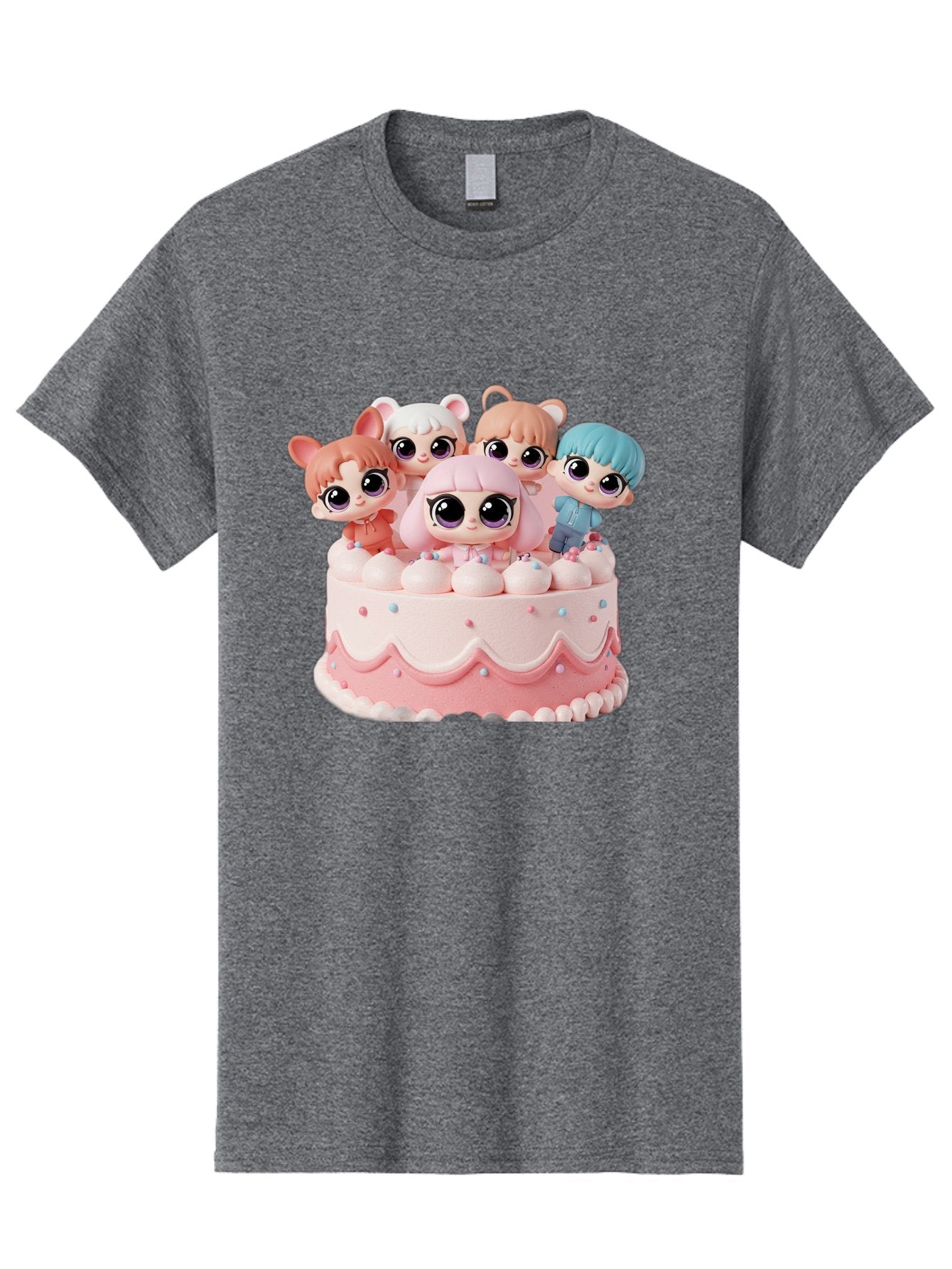 Lps-On-Cake Men'S Graphic Tee, 100% Cotton, Comfortable Casual Summer Wear, Machine Washable, Cute Dolls On Cake, Pastel Colors, Sweet Treats, Adorable Toys, Kawaii Culture, Doll Collectors, Birthday Celebrations, Pastel Pink And White, Bac124 14