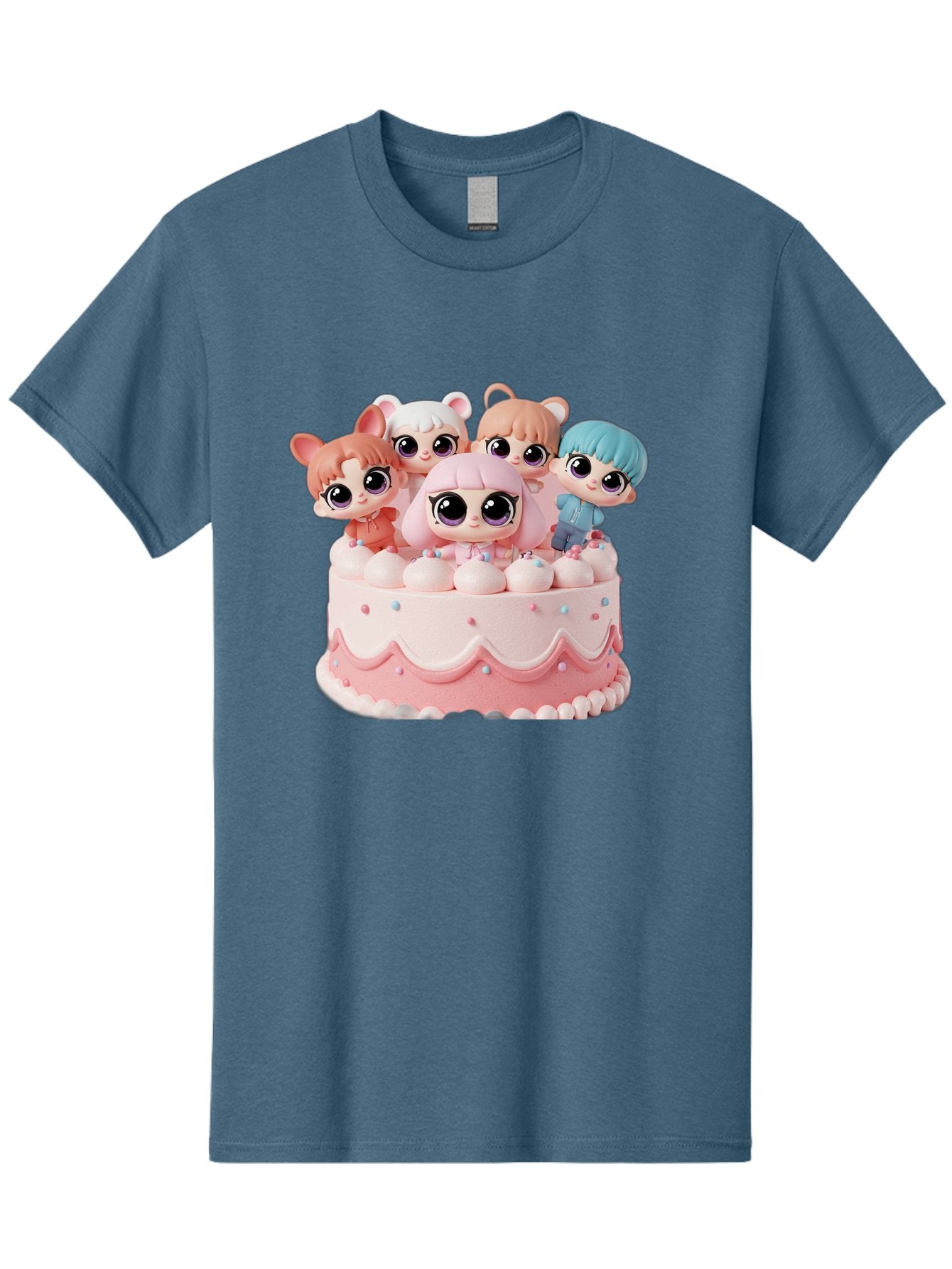 Lps-On-Cake Men'S Graphic Tee, 100% Cotton, Comfortable Casual Summer Wear, Machine Washable, Cute Dolls On Cake, Pastel Colors, Sweet Treats, Adorable Toys, Kawaii Culture, Doll Collectors, Birthday Celebrations, Pastel Pink And White, Bac124