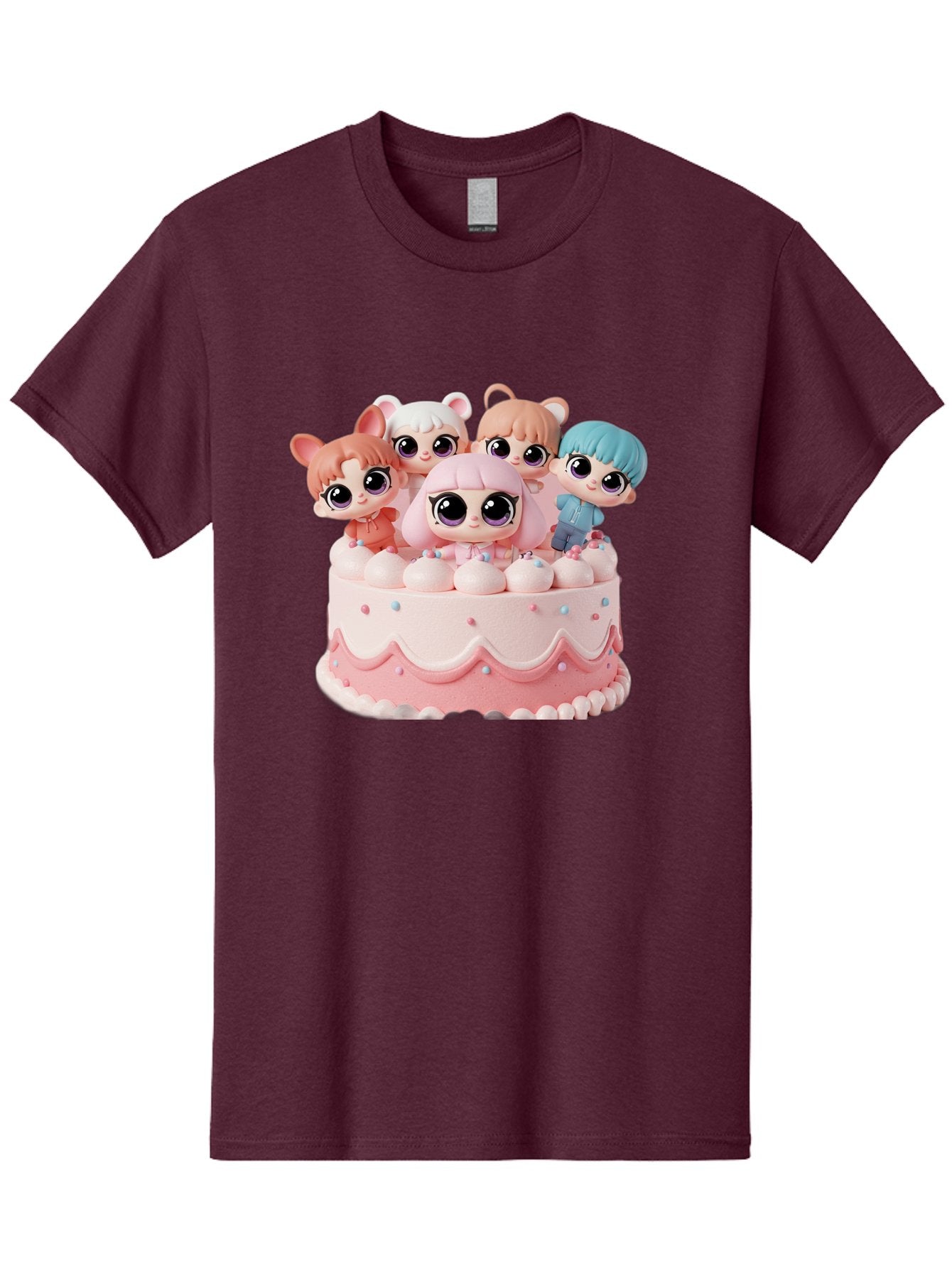 Lps-On-Cake Men'S Graphic Tee, 100% Cotton, Comfortable Casual Summer Wear, Machine Washable, Cute Dolls On Cake, Pastel Colors, Sweet Treats, Adorable Toys, Kawaii Culture, Doll Collectors, Birthday Celebrations, Pastel Pink And White, Bac124