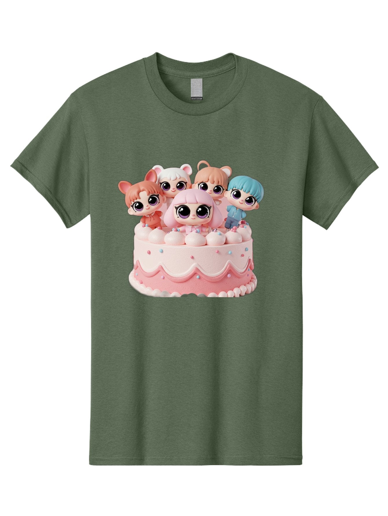 Lps-On-Cake Men'S Graphic Tee, 100% Cotton, Comfortable Casual Summer Wear, Machine Washable, Cute Dolls On Cake, Pastel Colors, Sweet Treats, Adorable Toys, Kawaii Culture, Doll Collectors, Birthday Celebrations, Pastel Pink And White, Bac124 5