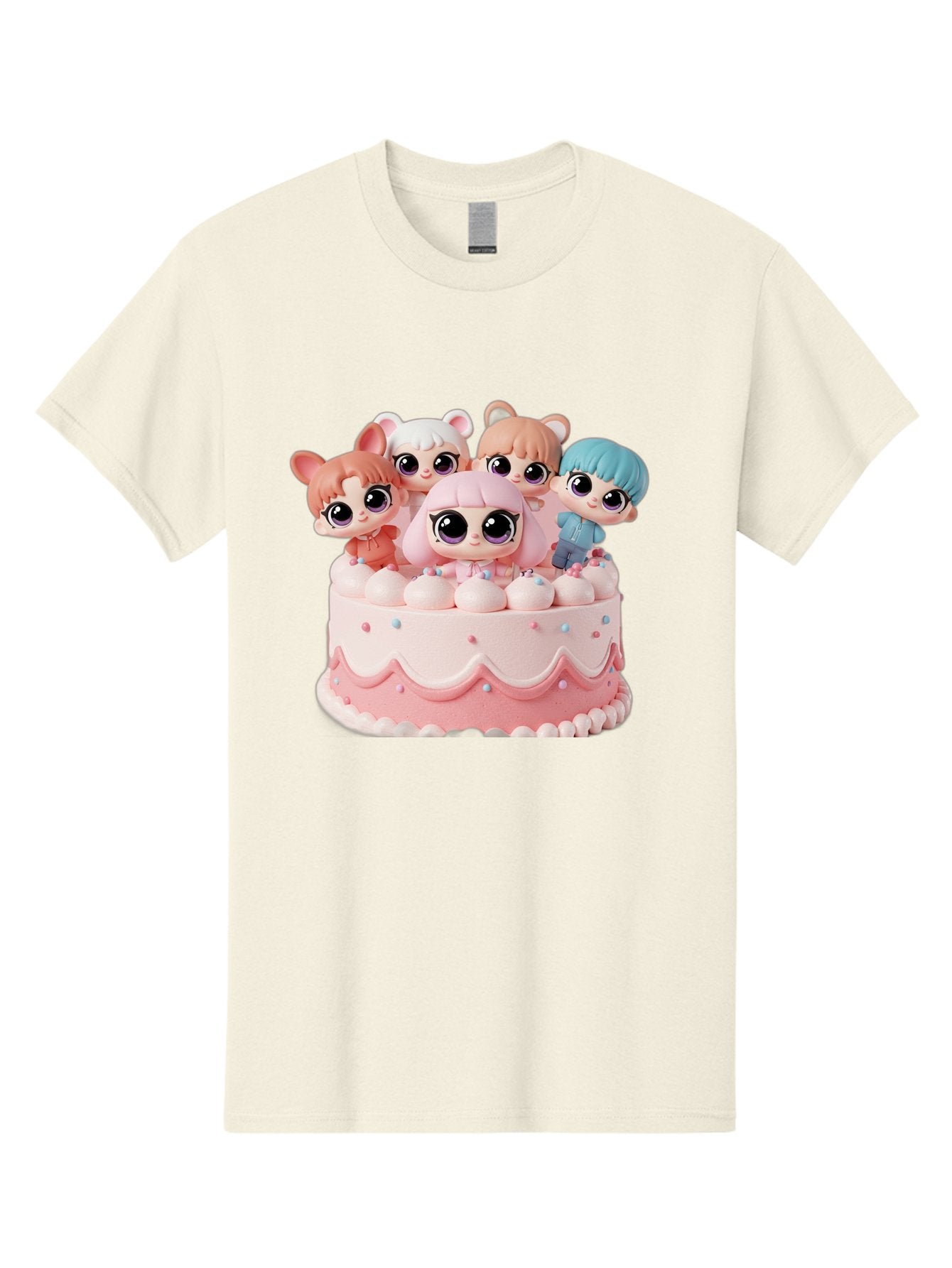 Lps-On-Cake Men'S Graphic Tee, 100% Cotton, Comfortable Casual Summer Wear, Machine Washable, Cute Dolls On Cake, Pastel Colors, Sweet Treats, Adorable Toys, Kawaii Culture, Doll Collectors, Birthday Celebrations, Pastel Pink And White, Bac124 9
