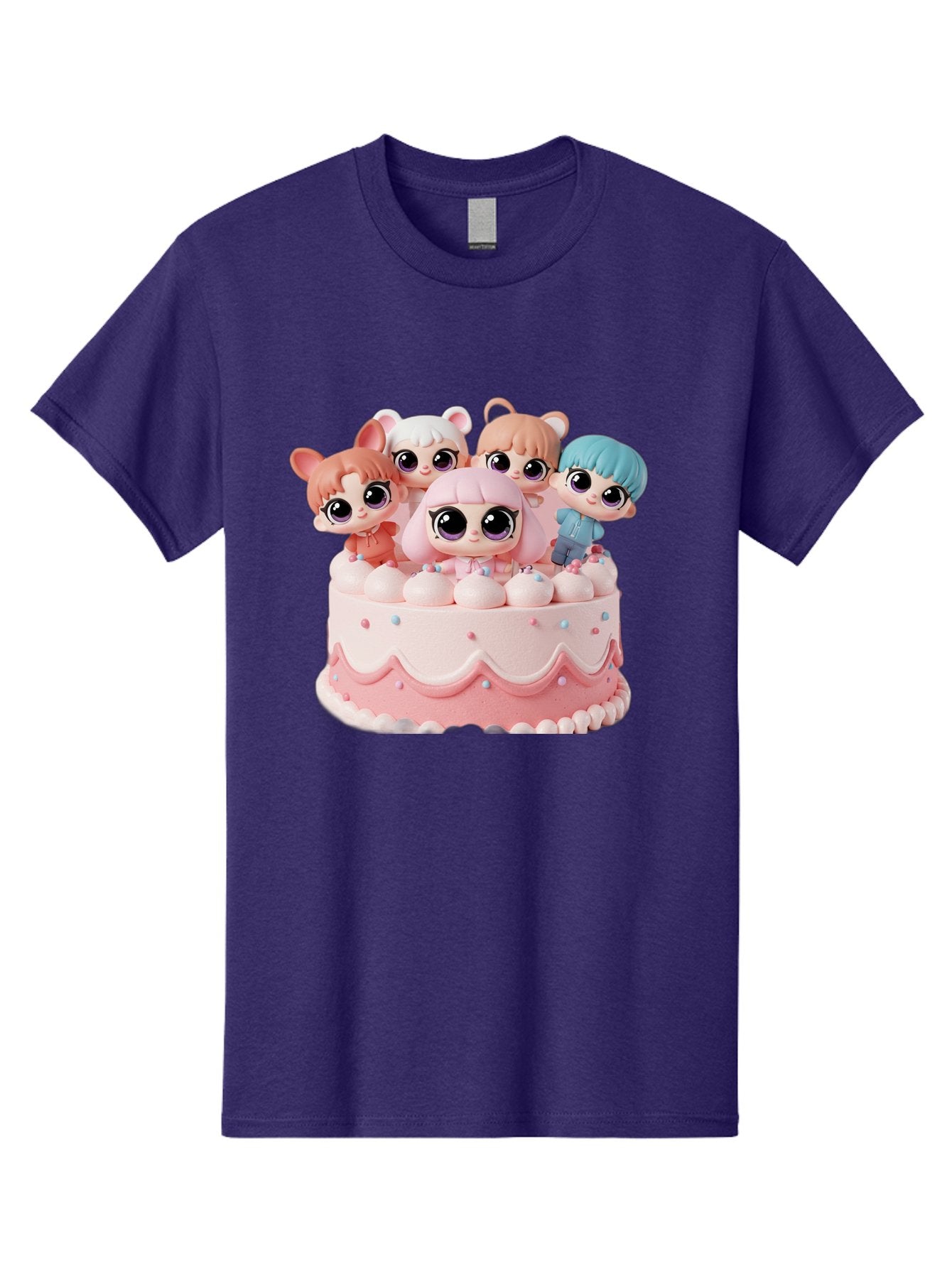 Lps-On-Cake Men'S Graphic Tee, 100% Cotton, Comfortable Casual Summer Wear, Machine Washable, Cute Dolls On Cake, Pastel Colors, Sweet Treats, Adorable Toys, Kawaii Culture, Doll Collectors, Birthday Celebrations, Pastel Pink And White, Bac124 10