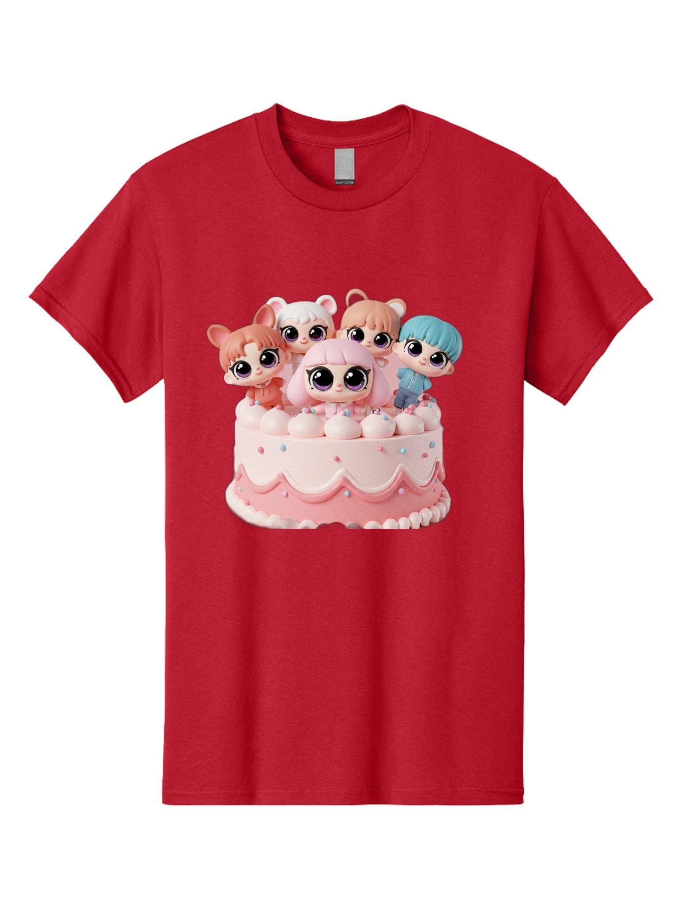 Lps-On-Cake Men'S Graphic Tee, 100% Cotton, Comfortable Casual Summer Wear, Machine Washable, Cute Dolls On Cake, Pastel Colors, Sweet Treats, Adorable Toys, Kawaii Culture, Doll Collectors, Birthday Celebrations, Pastel Pink And White, Bac124 13
