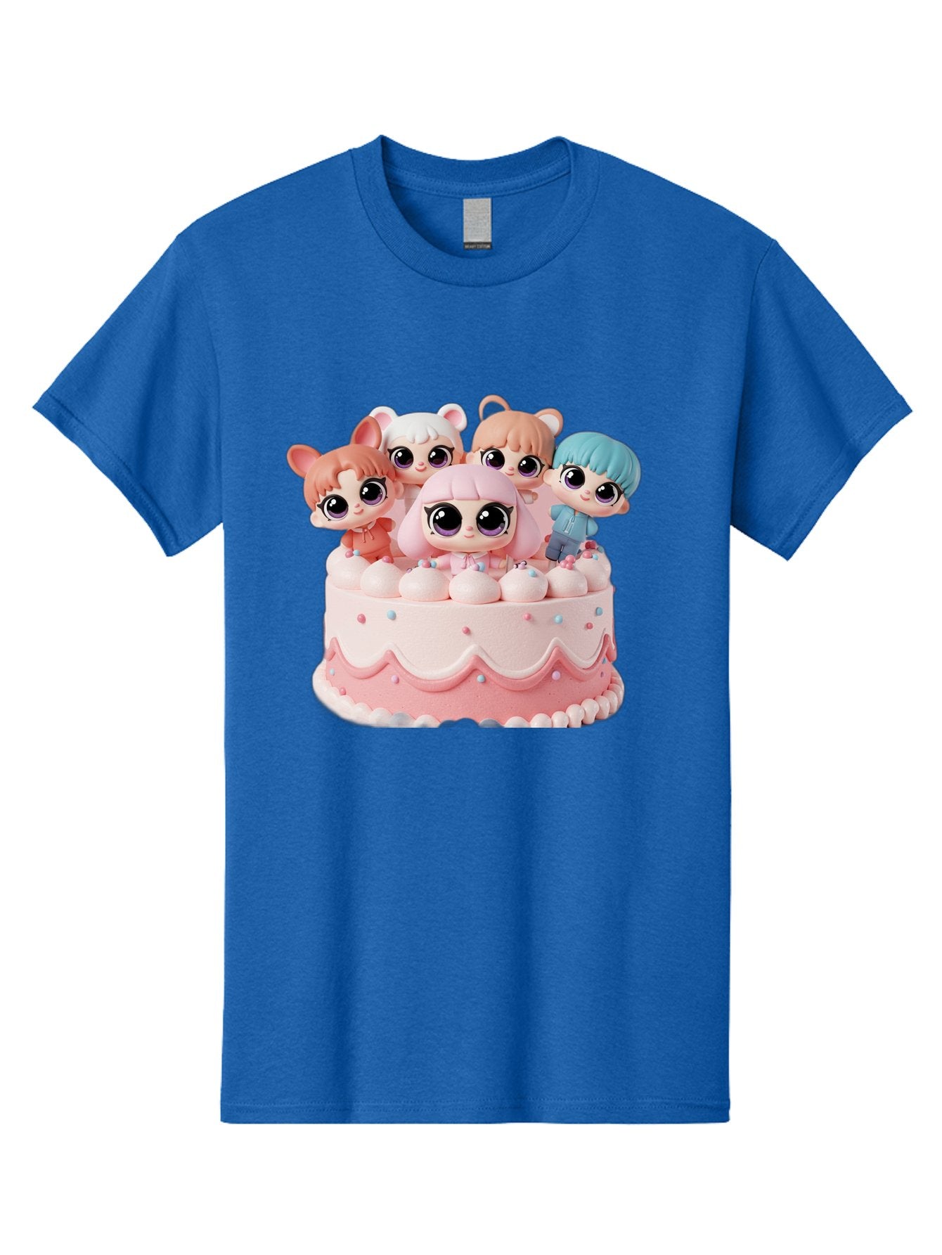 Lps-On-Cake Men'S Graphic Tee, 100% Cotton, Comfortable Casual Summer Wear, Machine Washable, Cute Dolls On Cake, Pastel Colors, Sweet Treats, Adorable Toys, Kawaii Culture, Doll Collectors, Birthday Celebrations, Pastel Pink And White, Bac124 12