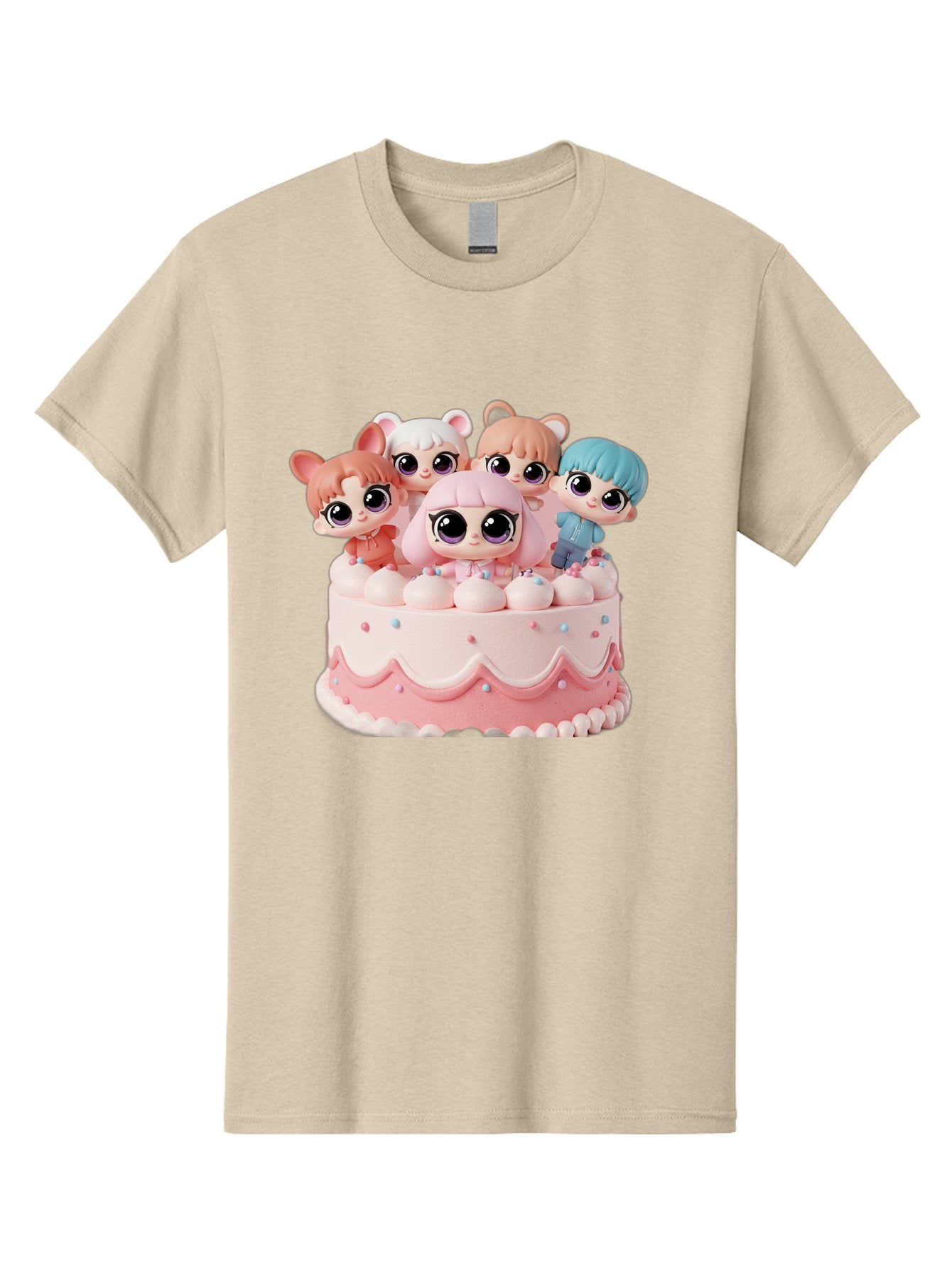 Lps-On-Cake Men'S Graphic Tee, 100% Cotton, Comfortable Casual Summer Wear, Machine Washable, Cute Dolls On Cake, Pastel Colors, Sweet Treats, Adorable Toys, Kawaii Culture, Doll Collectors, Birthday Celebrations, Pastel Pink And White, Bac124 3