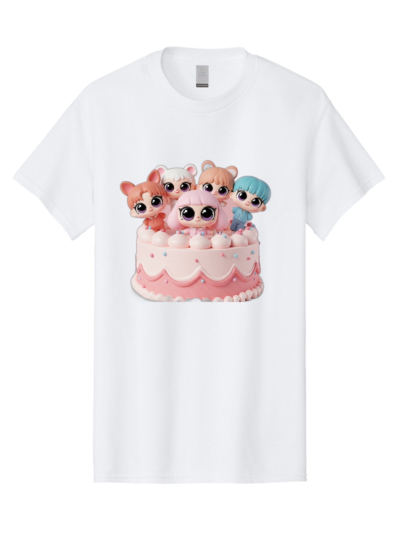 Lps-On-Cake Men'S Graphic Tee, 100% Cotton, Comfortable Casual Summer Wear, Machine Washable, Cute Dolls On Cake, Pastel Colors, Sweet Treats, Adorable Toys, Kawaii Culture, Doll Collectors, Birthday Celebrations, Pastel Pink And White, Bac124 7