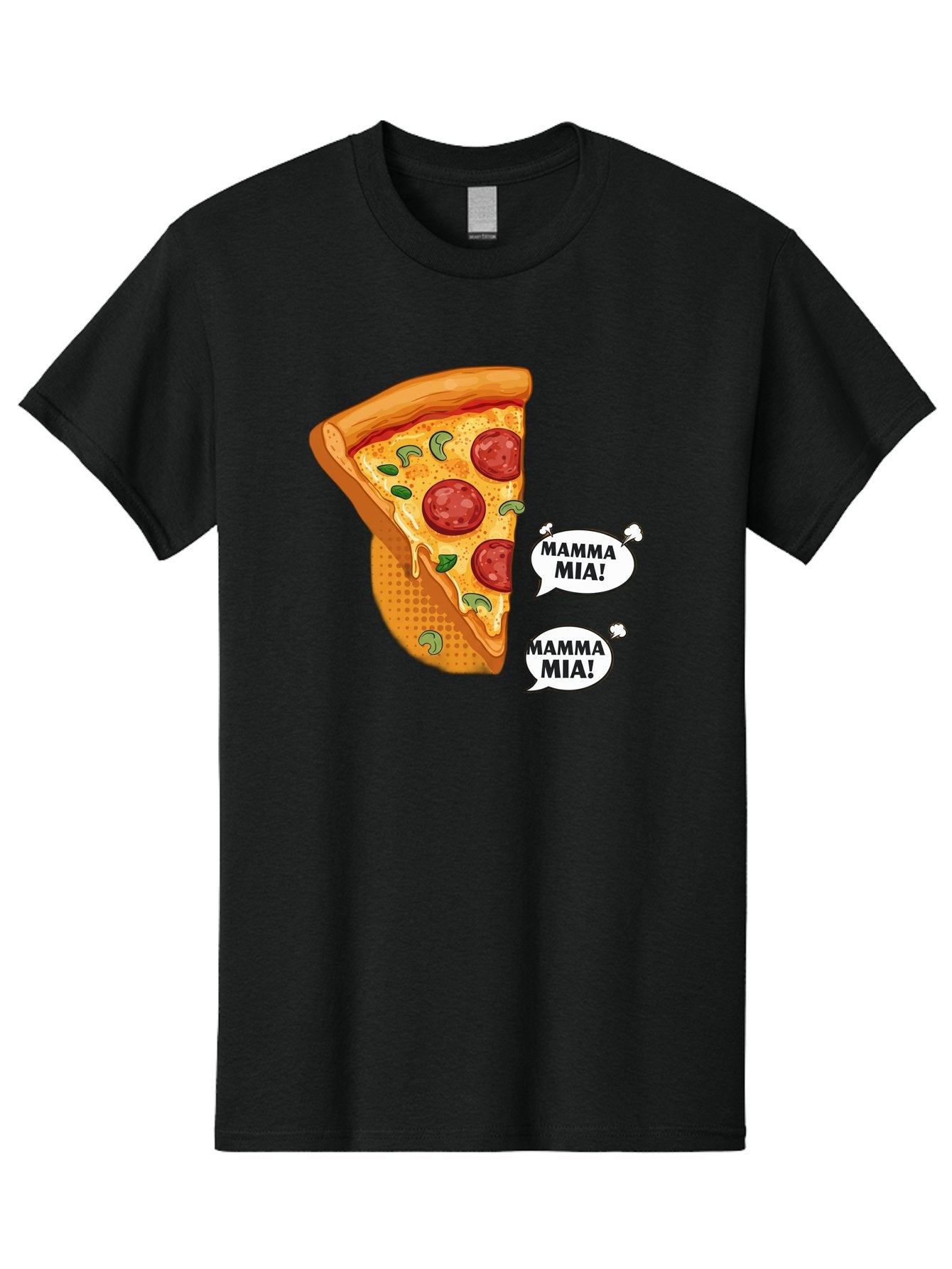 Mamma-Mia-Pizza Men'S Graphic Tee, 100% Cotton, Comfortable Casual Summer Wear, Machine Washable, Pepperoni Pizza Slice, Melted Cheese, Green Basil, Italian Food, Delicious Meal, Mamma Mia, Cartoon Style, Appetizing Dish, Cheesy Goodness, Bac125 11