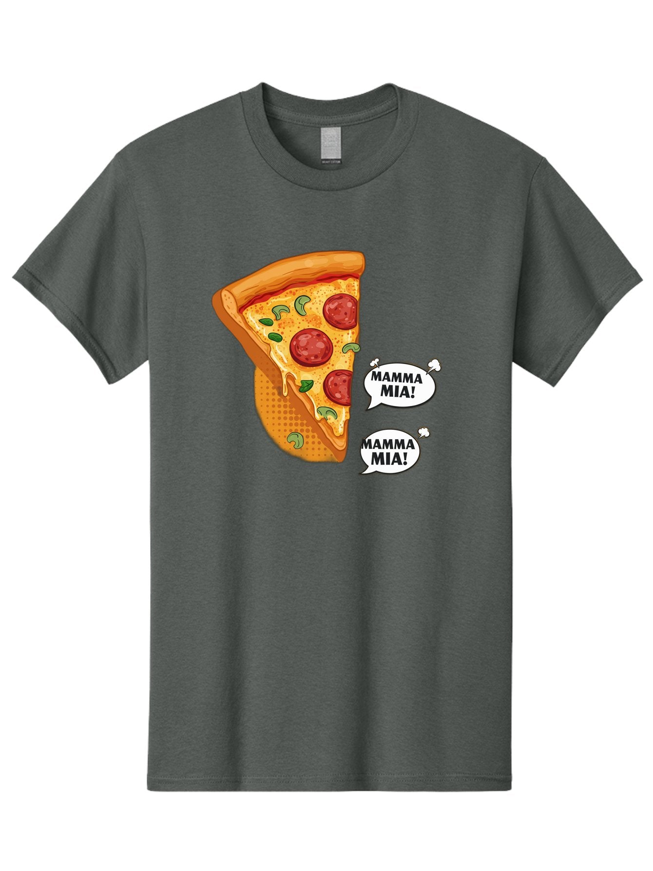 Mamma-Mia-Pizza Men'S Graphic Tee, 100% Cotton, Comfortable Casual Summer Wear, Machine Washable, Pepperoni Pizza Slice, Melted Cheese, Green Basil, Italian Food, Delicious Meal, Mamma Mia, Cartoon Style, Appetizing Dish, Cheesy Goodness, Bac125 12