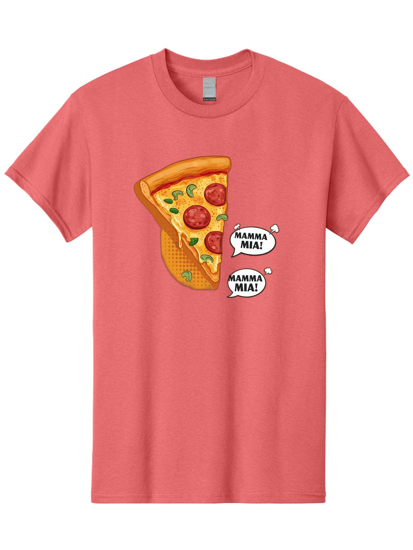 Mamma-Mia-Pizza Men'S Graphic Tee, 100% Cotton, Comfortable Casual Summer Wear, Machine Washable, Pepperoni Pizza Slice, Melted Cheese, Green Basil, Italian Food, Delicious Meal, Mamma Mia, Cartoon Style, Appetizing Dish, Cheesy Goodness, Bac125 10