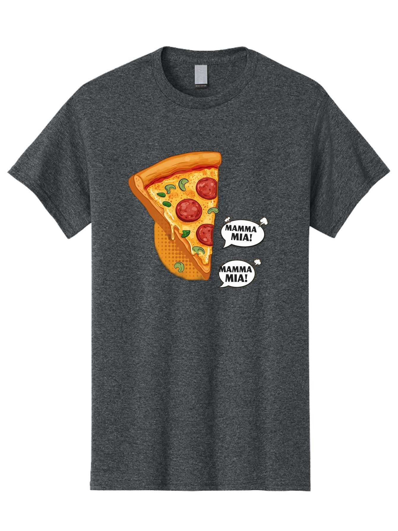 Mamma-Mia-Pizza Men'S Graphic Tee, 100% Cotton, Comfortable Casual Summer Wear, Machine Washable, Pepperoni Pizza Slice, Melted Cheese, Green Basil, Italian Food, Delicious Meal, Mamma Mia, Cartoon Style, Appetizing Dish, Cheesy Goodness, Bac125 5