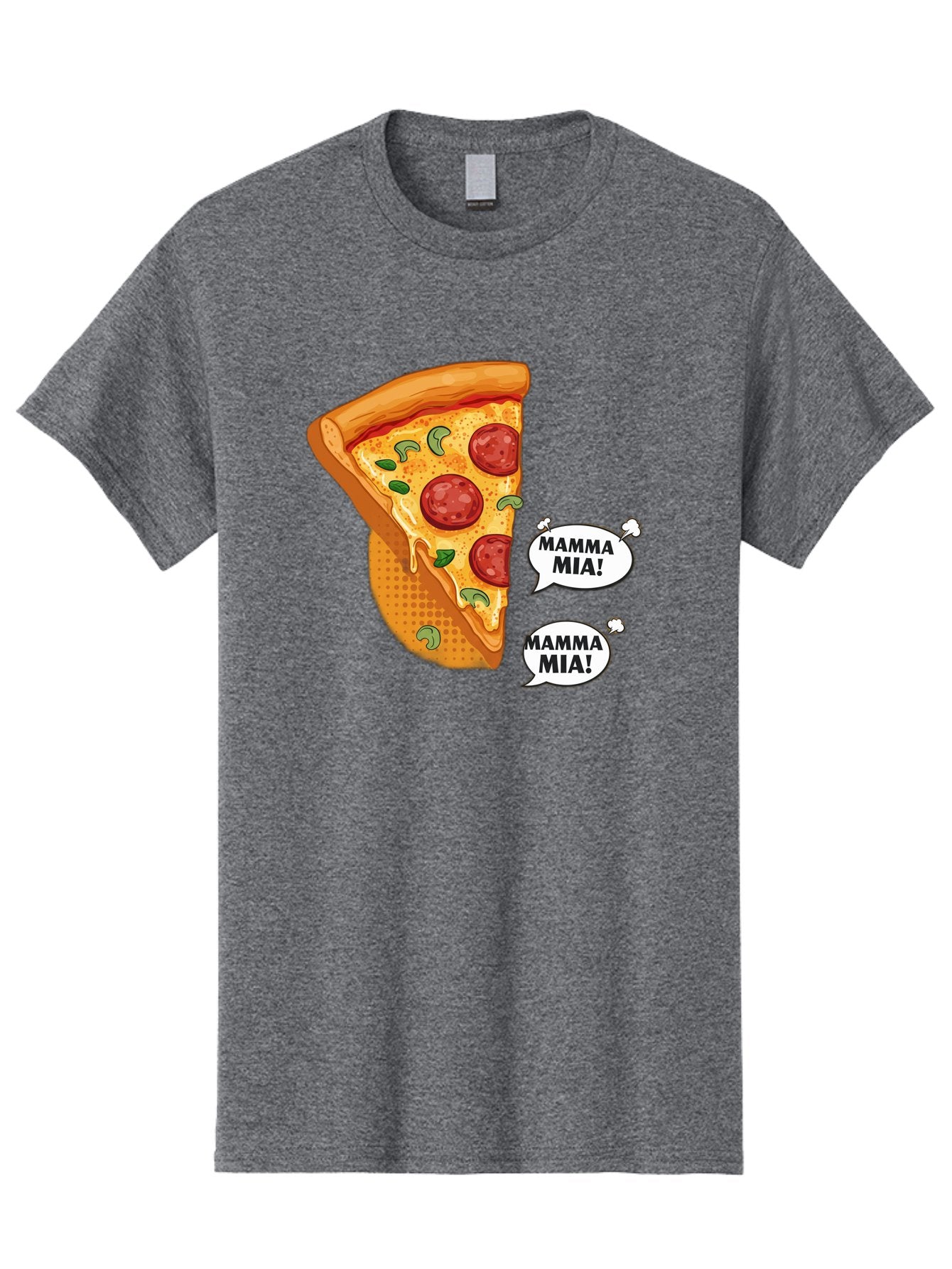 Mamma-Mia-Pizza Men'S Graphic Tee, 100% Cotton, Comfortable Casual Summer Wear, Machine Washable, Pepperoni Pizza Slice, Melted Cheese, Green Basil, Italian Food, Delicious Meal, Mamma Mia, Cartoon Style, Appetizing Dish, Cheesy Goodness, Bac125 8