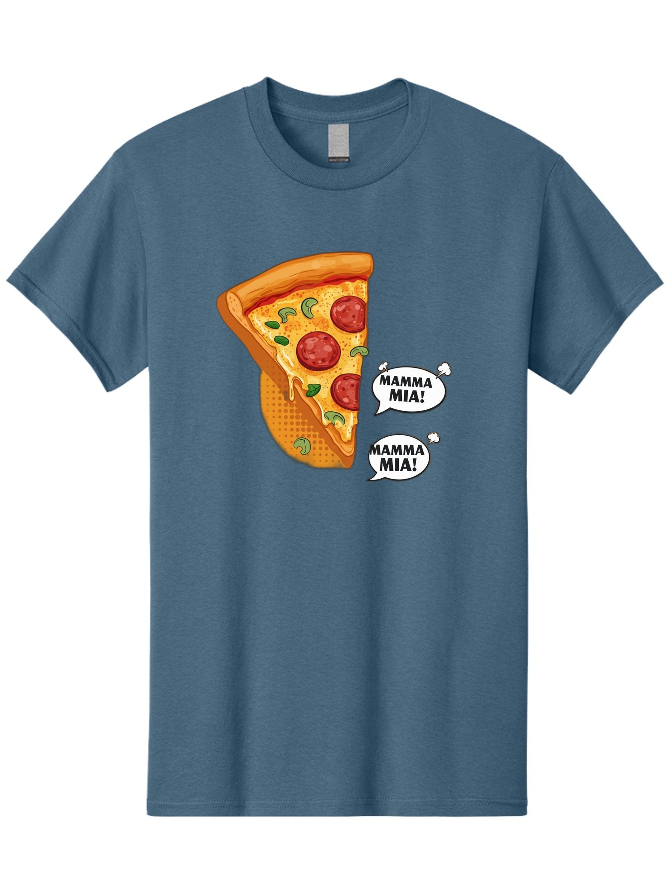 Mamma-Mia-Pizza Men'S Graphic Tee, 100% Cotton, Comfortable Casual Summer Wear, Machine Washable, Pepperoni Pizza Slice, Melted Cheese, Green Basil, Italian Food, Delicious Meal, Mamma Mia, Cartoon Style, Appetizing Dish, Cheesy Goodness, Bac125