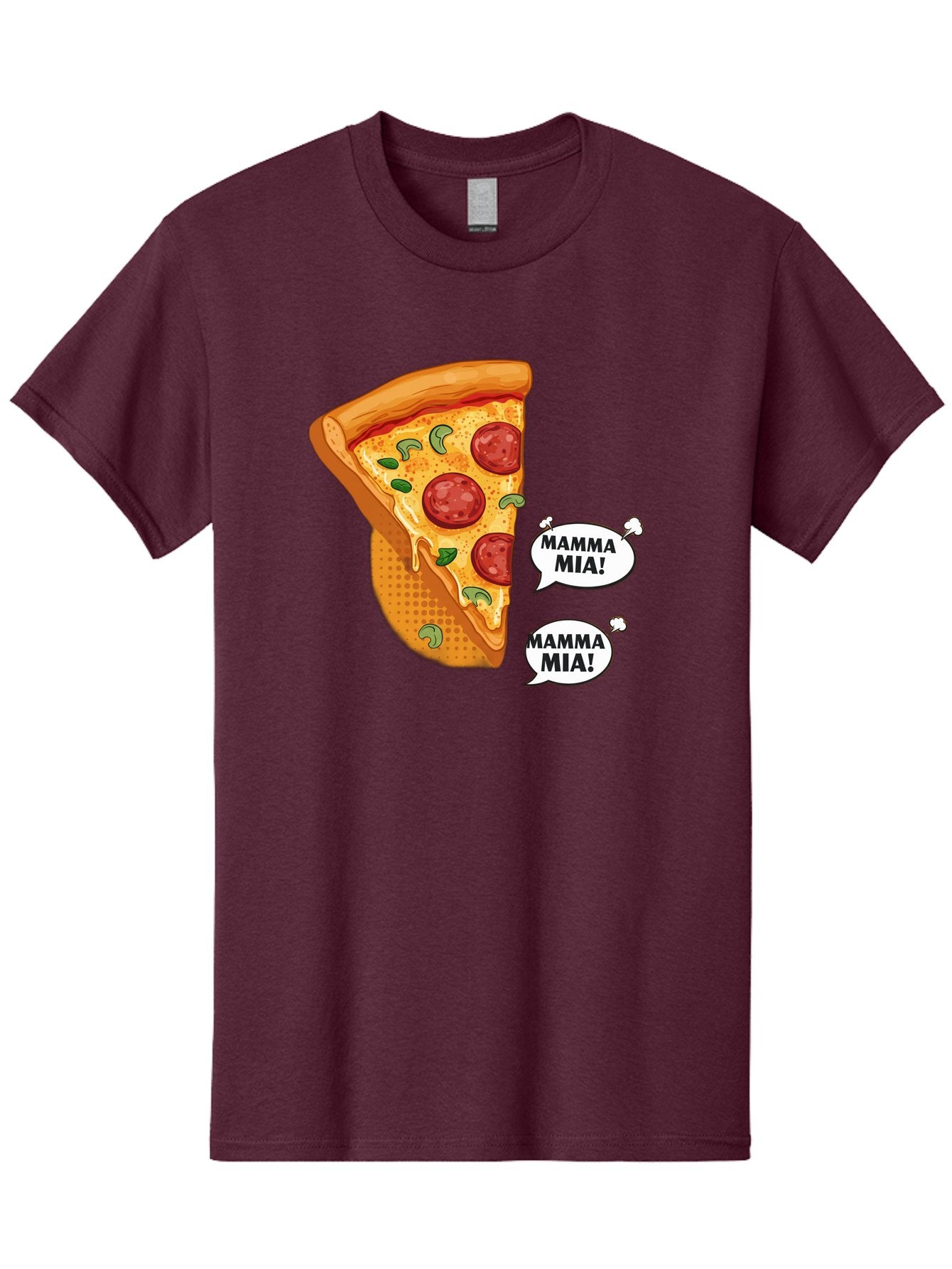 Mamma-Mia-Pizza Men'S Graphic Tee, 100% Cotton, Comfortable Casual Summer Wear, Machine Washable, Pepperoni Pizza Slice, Melted Cheese, Green Basil, Italian Food, Delicious Meal, Mamma Mia, Cartoon Style, Appetizing Dish, Cheesy Goodness, Bac125