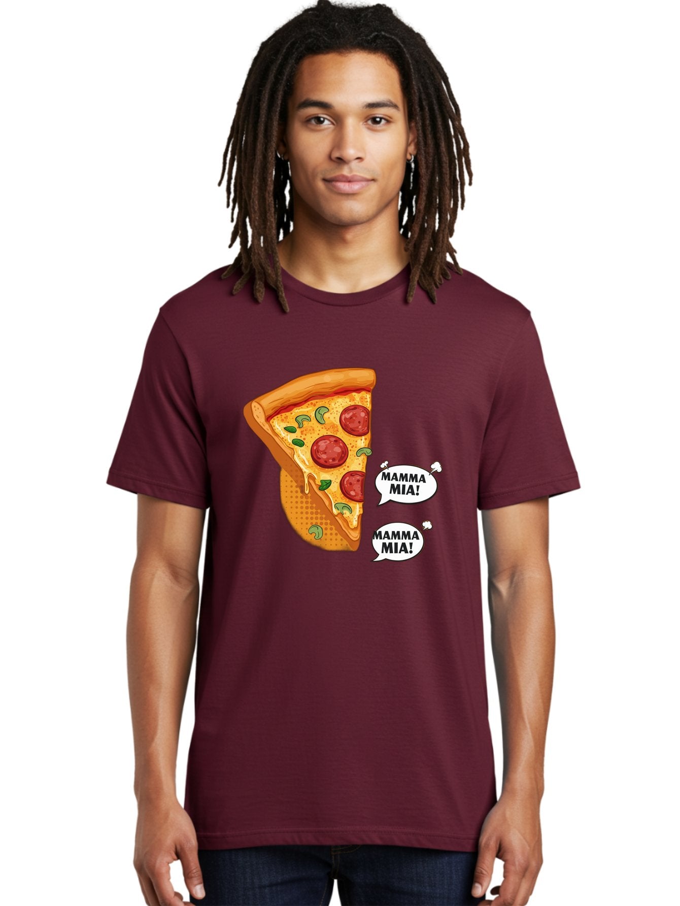 Mamma-Mia-Pizza Men'S Graphic Tee, 100% Cotton, Comfortable Casual Summer Wear, Machine Washable, Pepperoni Pizza Slice, Melted Cheese, Green Basil, Italian Food, Delicious Meal, Mamma Mia, Cartoon Style, Appetizing Dish, Cheesy Goodness, Bac125 21