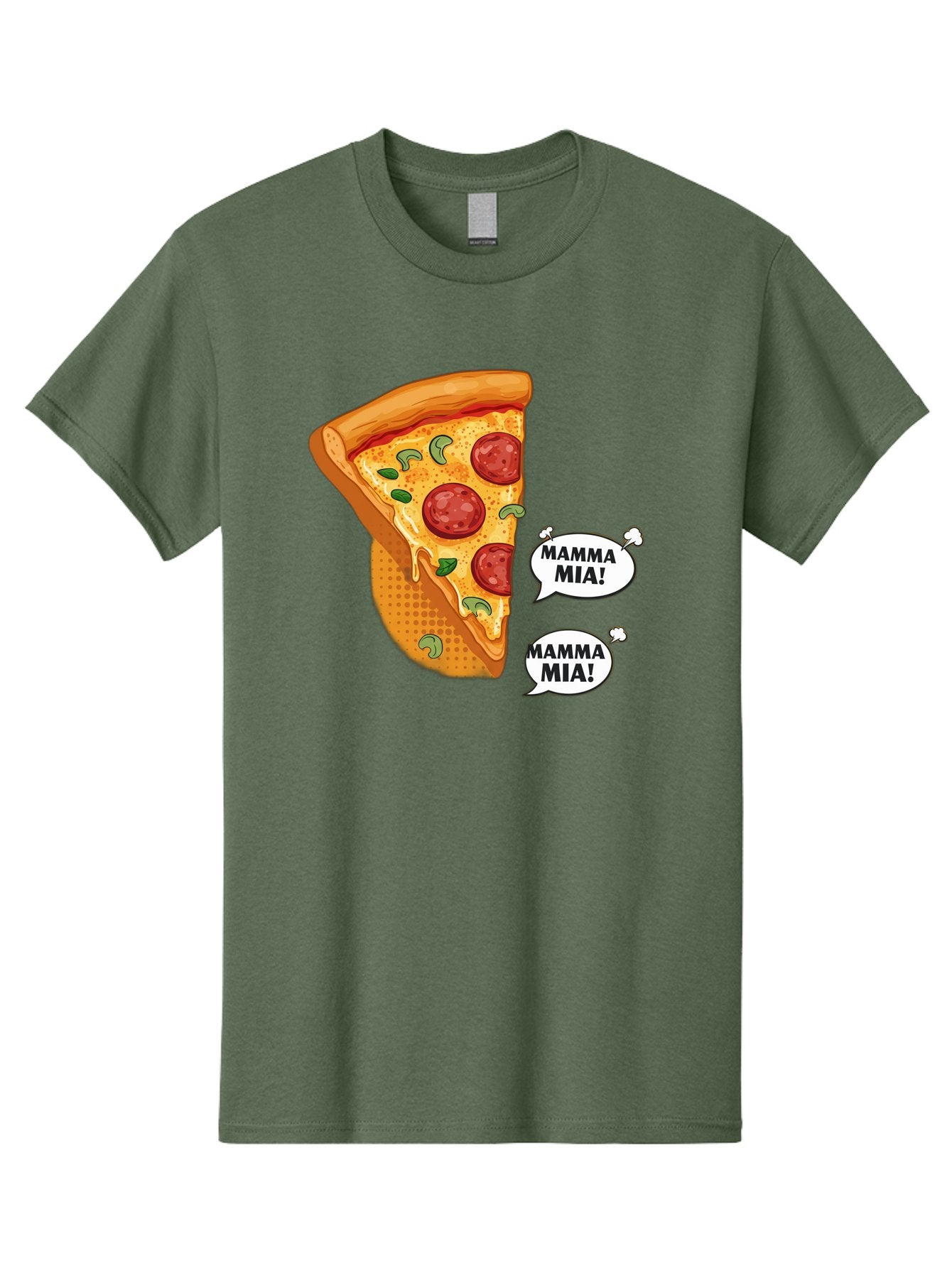 Mamma-Mia-Pizza Men'S Graphic Tee, 100% Cotton, Comfortable Casual Summer Wear, Machine Washable, Pepperoni Pizza Slice, Melted Cheese, Green Basil, Italian Food, Delicious Meal, Mamma Mia, Cartoon Style, Appetizing Dish, Cheesy Goodness, Bac125 3