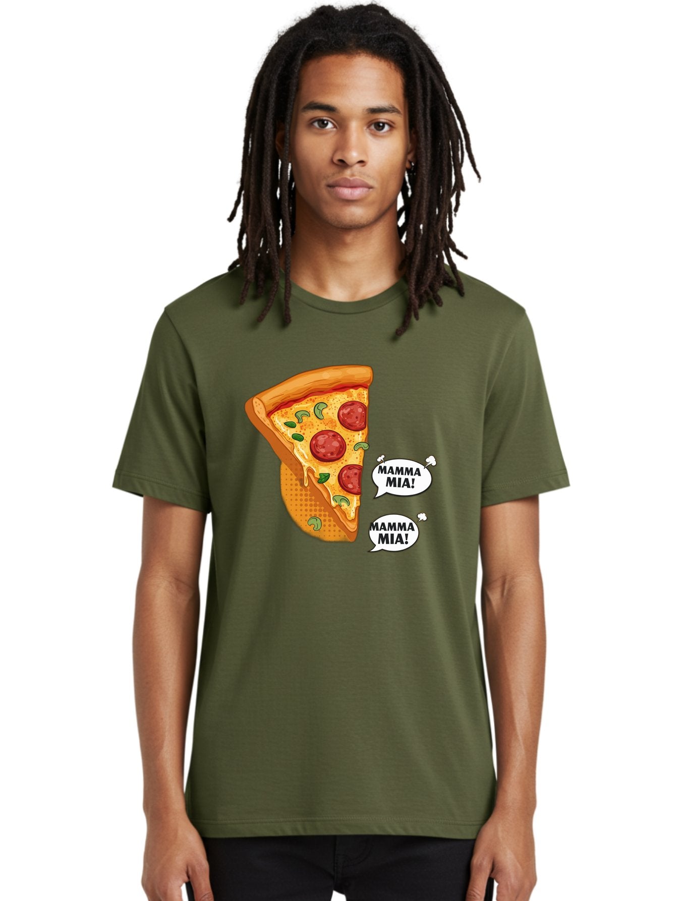 Mamma-Mia-Pizza Men'S Graphic Tee, 100% Cotton, Comfortable Casual Summer Wear, Machine Washable, Pepperoni Pizza Slice, Melted Cheese, Green Basil, Italian Food, Delicious Meal, Mamma Mia, Cartoon Style, Appetizing Dish, Cheesy Goodness, Bac125 22