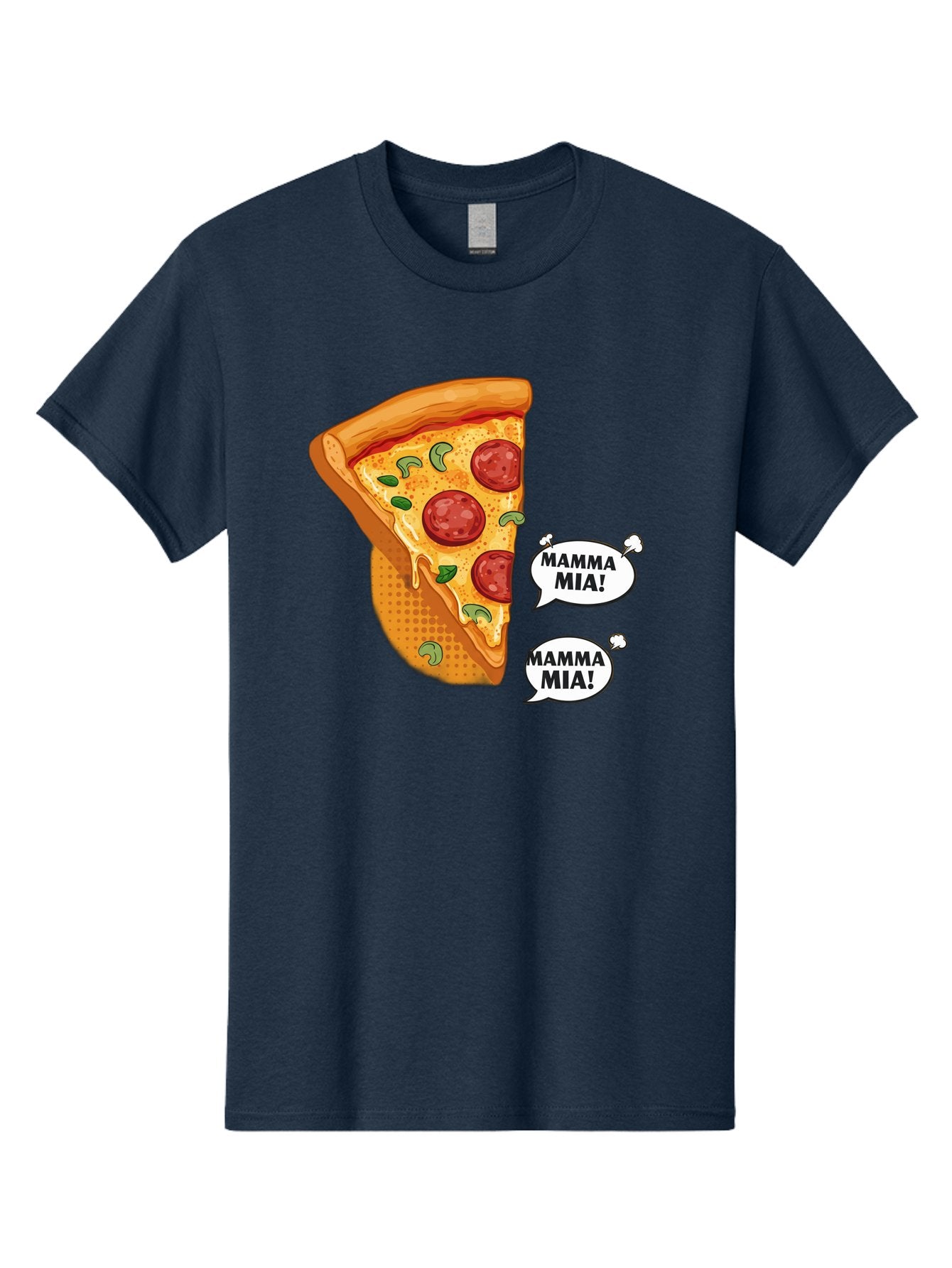 Mamma-Mia-Pizza Men'S Graphic Tee, 100% Cotton, Comfortable Casual Summer Wear, Machine Washable, Pepperoni Pizza Slice, Melted Cheese, Green Basil, Italian Food, Delicious Meal, Mamma Mia, Cartoon Style, Appetizing Dish, Cheesy Goodness, Bac125 4