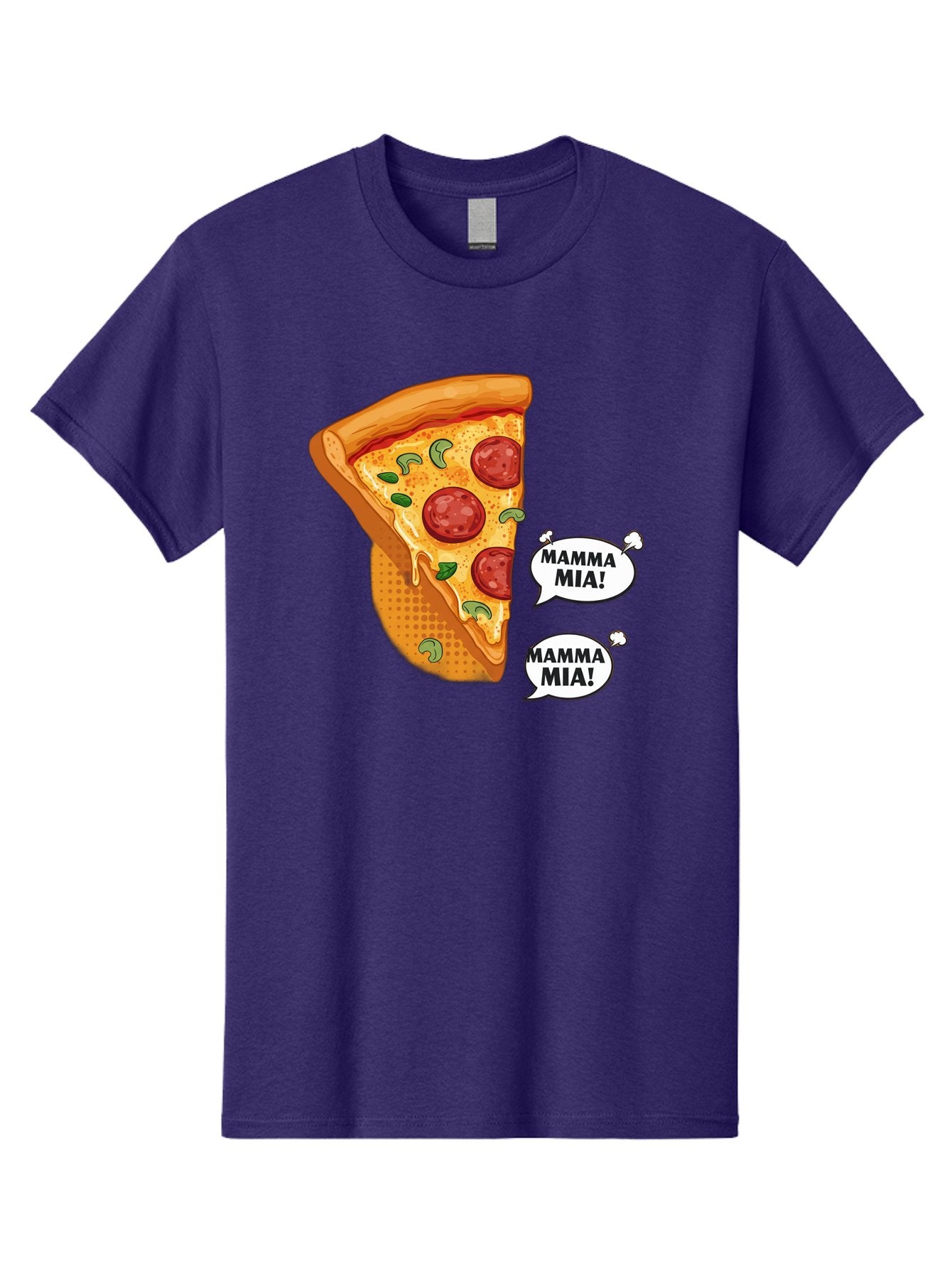 Mamma-Mia-Pizza Men'S Graphic Tee, 100% Cotton, Comfortable Casual Summer Wear, Machine Washable, Pepperoni Pizza Slice, Melted Cheese, Green Basil, Italian Food, Delicious Meal, Mamma Mia, Cartoon Style, Appetizing Dish, Cheesy Goodness, Bac125 6