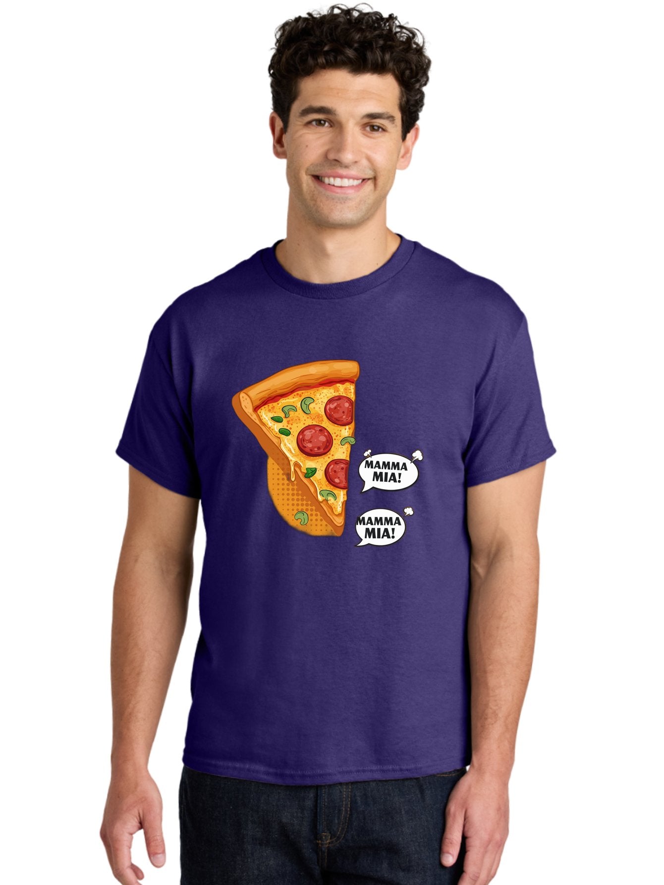 Mamma-Mia-Pizza Men'S Graphic Tee, 100% Cotton, Comfortable Casual Summer Wear, Machine Washable, Pepperoni Pizza Slice, Melted Cheese, Green Basil, Italian Food, Delicious Meal, Mamma Mia, Cartoon Style, Appetizing Dish, Cheesy Goodness, Bac125 24