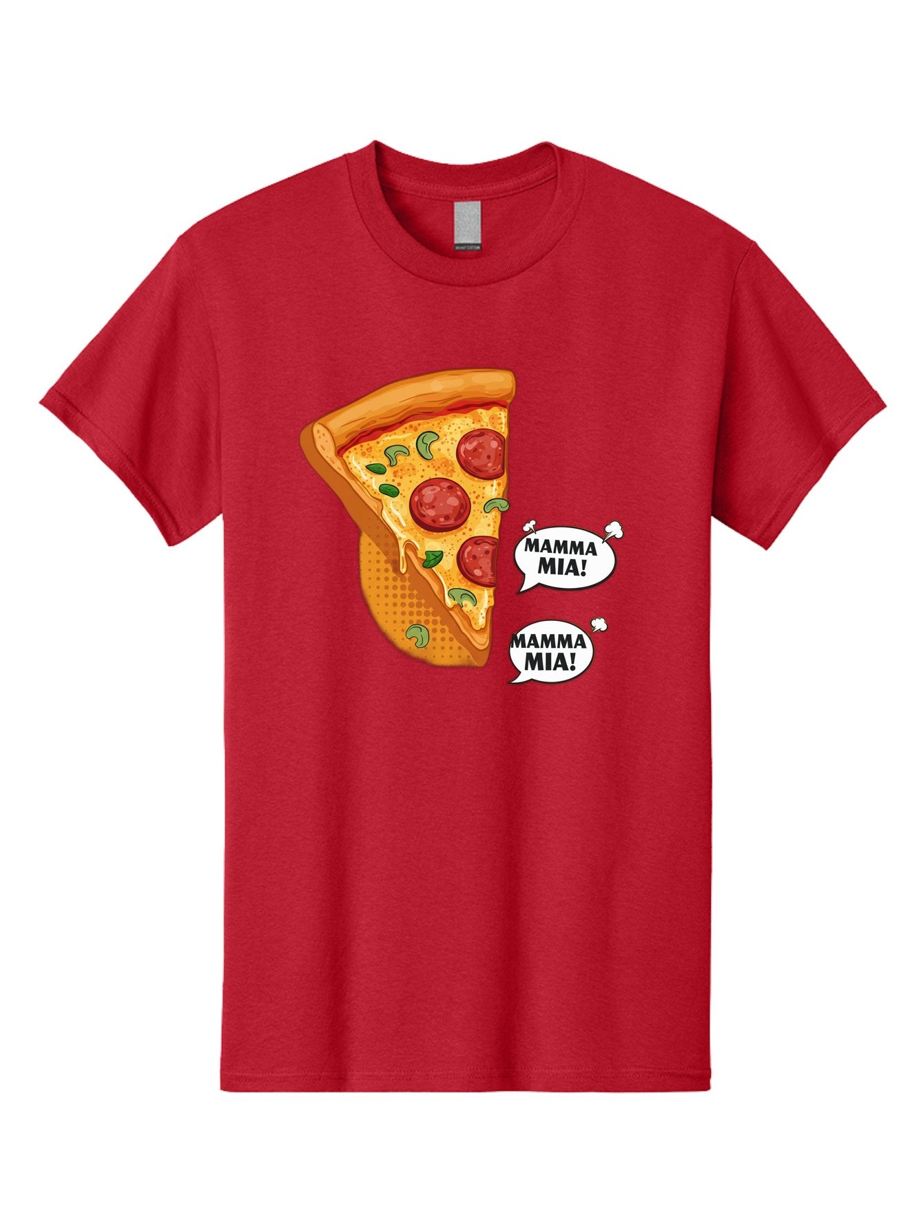Mamma-Mia-Pizza Men'S Graphic Tee, 100% Cotton, Comfortable Casual Summer Wear, Machine Washable, Pepperoni Pizza Slice, Melted Cheese, Green Basil, Italian Food, Delicious Meal, Mamma Mia, Cartoon Style, Appetizing Dish, Cheesy Goodness, Bac125 15