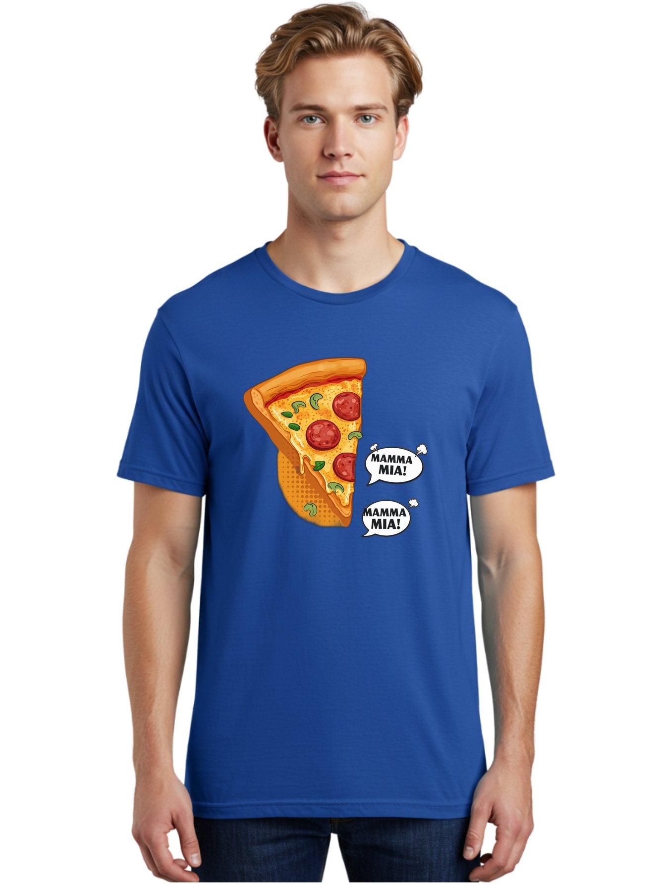 Mamma-Mia-Pizza Men'S Graphic Tee, 100% Cotton, Comfortable Casual Summer Wear, Machine Washable, Pepperoni Pizza Slice, Melted Cheese, Green Basil, Italian Food, Delicious Meal, Mamma Mia, Cartoon Style, Appetizing Dish, Cheesy Goodness, Bac125 16