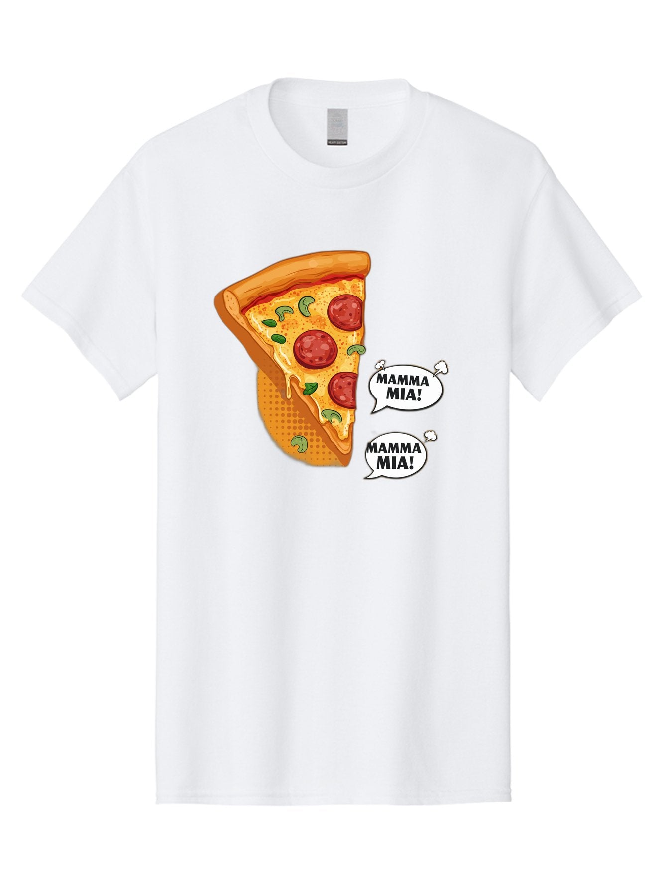 Mamma-Mia-Pizza Men'S Graphic Tee, 100% Cotton, Comfortable Casual Summer Wear, Machine Washable, Pepperoni Pizza Slice, Melted Cheese, Green Basil, Italian Food, Delicious Meal, Mamma Mia, Cartoon Style, Appetizing Dish, Cheesy Goodness, Bac125 13