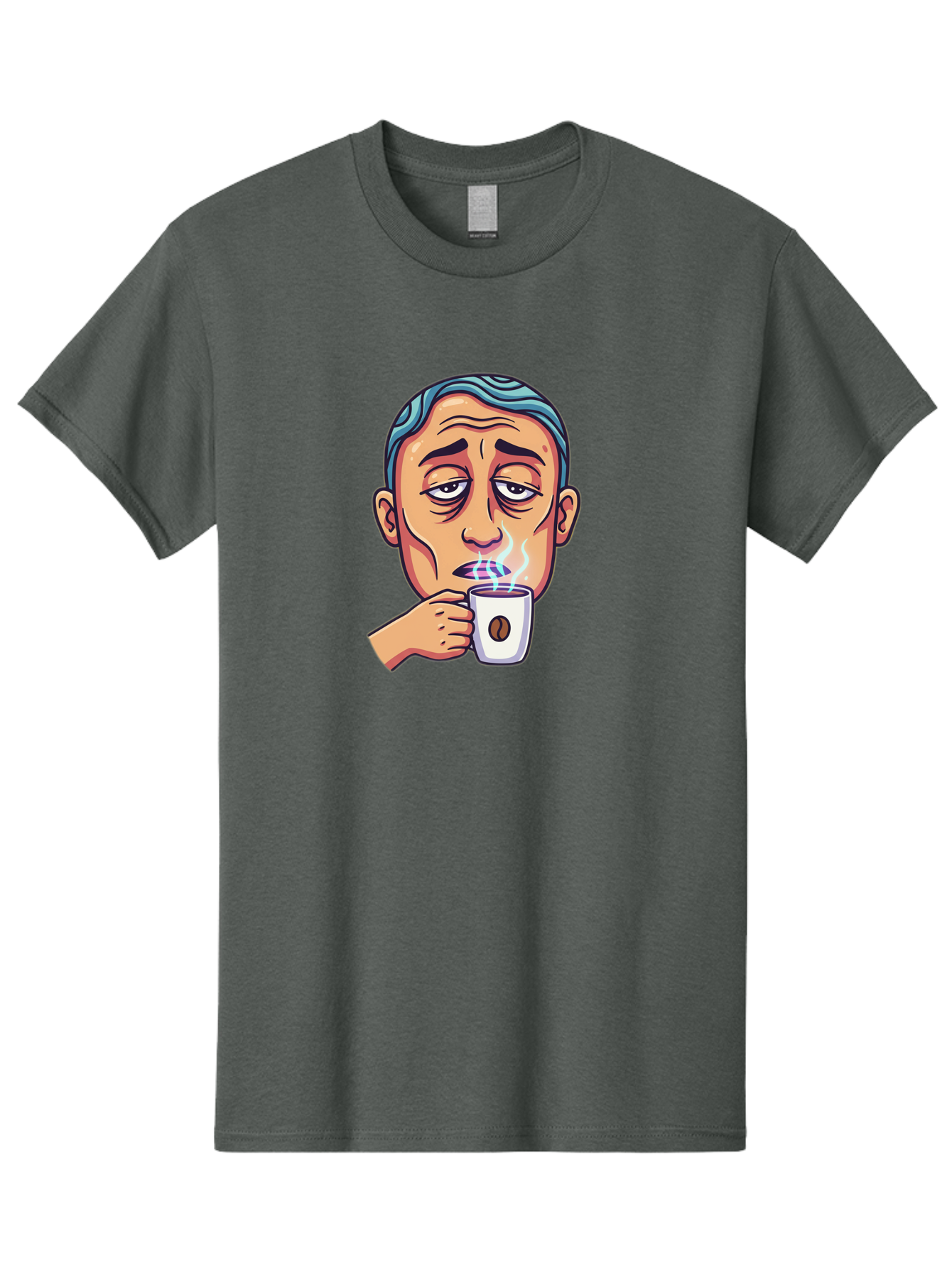 Man-Drinking-Coffee-1 Men'S Graphic Tee, 100% Cotton, Comfortable Casual Summer Wear, Machine Washable, Cartoon Man Drinking Coffee, Steaming Hot Beverage, Morning Pick-Me-Up, Caffeine Fix, Coffee Lover, Humorous Illustration Bac126 4